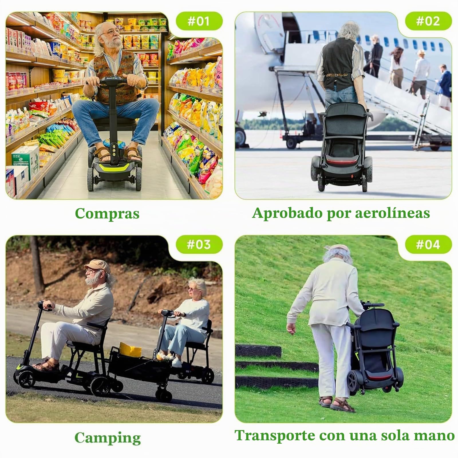 Scooter De Movilidad De 4 Ruedas Con Motor, Autonomía De 24 Km,Velocidad Máxima De 8 Km/H Y Baterías Extraíbles Duales Para Personas Mayores O Discapacitadas Silver