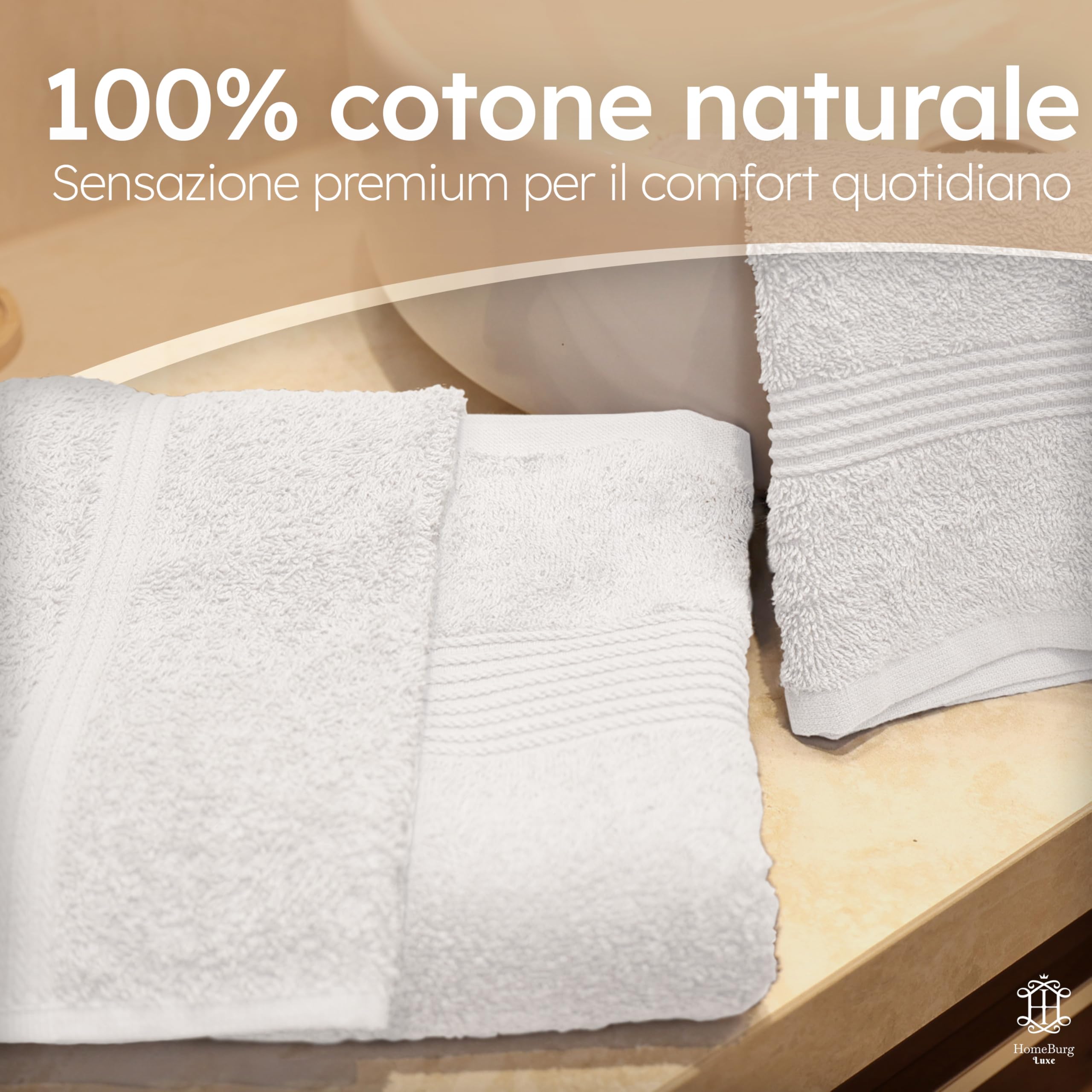 Luxe Set asciugamani 8 pezzi: salviette (30×30 cm), asciugamani (40×70 cm) & teli bagno (65×137 cm) – 100% cotone, morbidi, assorbenti, Bianco