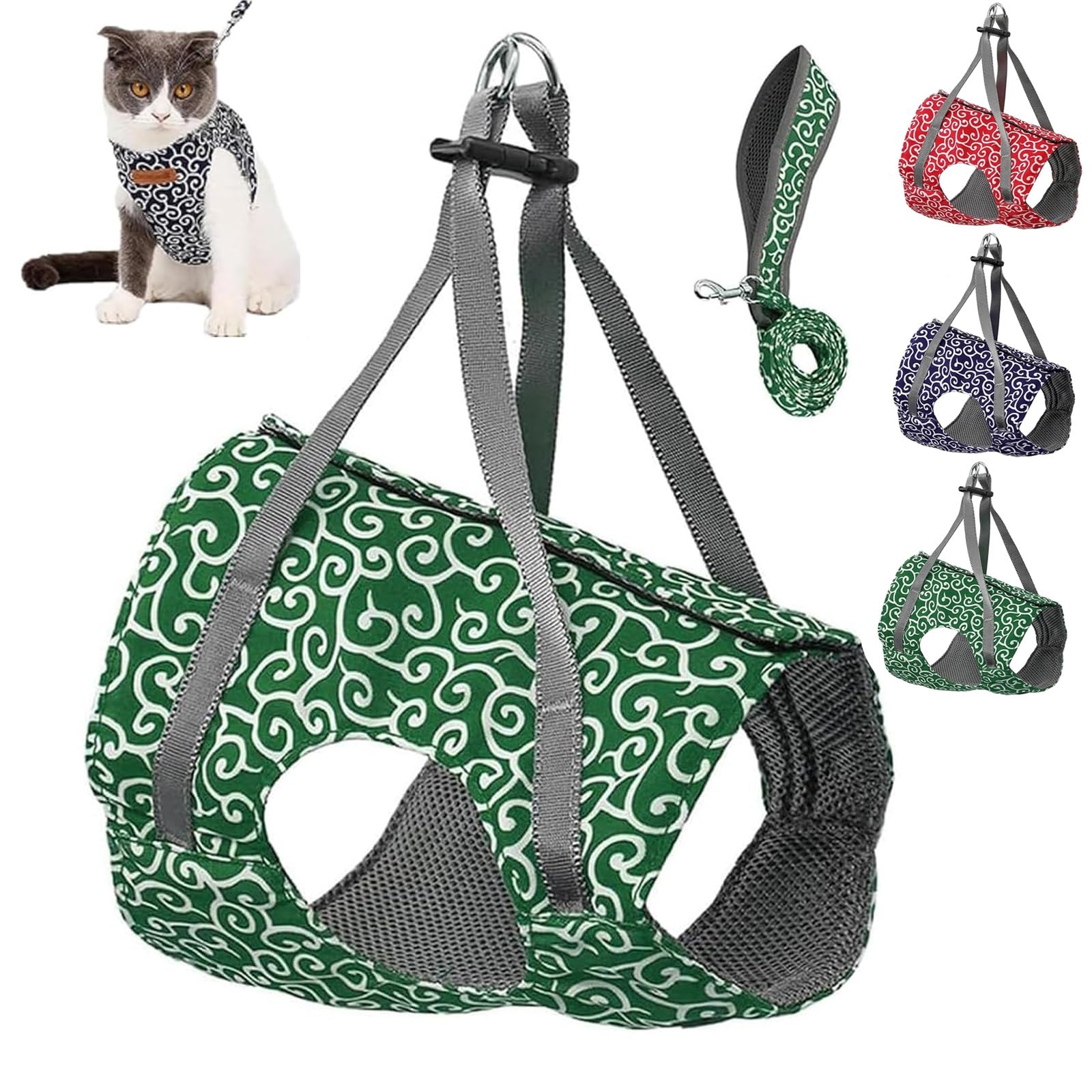 Laisse pour chat XL et harnais veste rembourré vert pour des promenades sereines sans tension