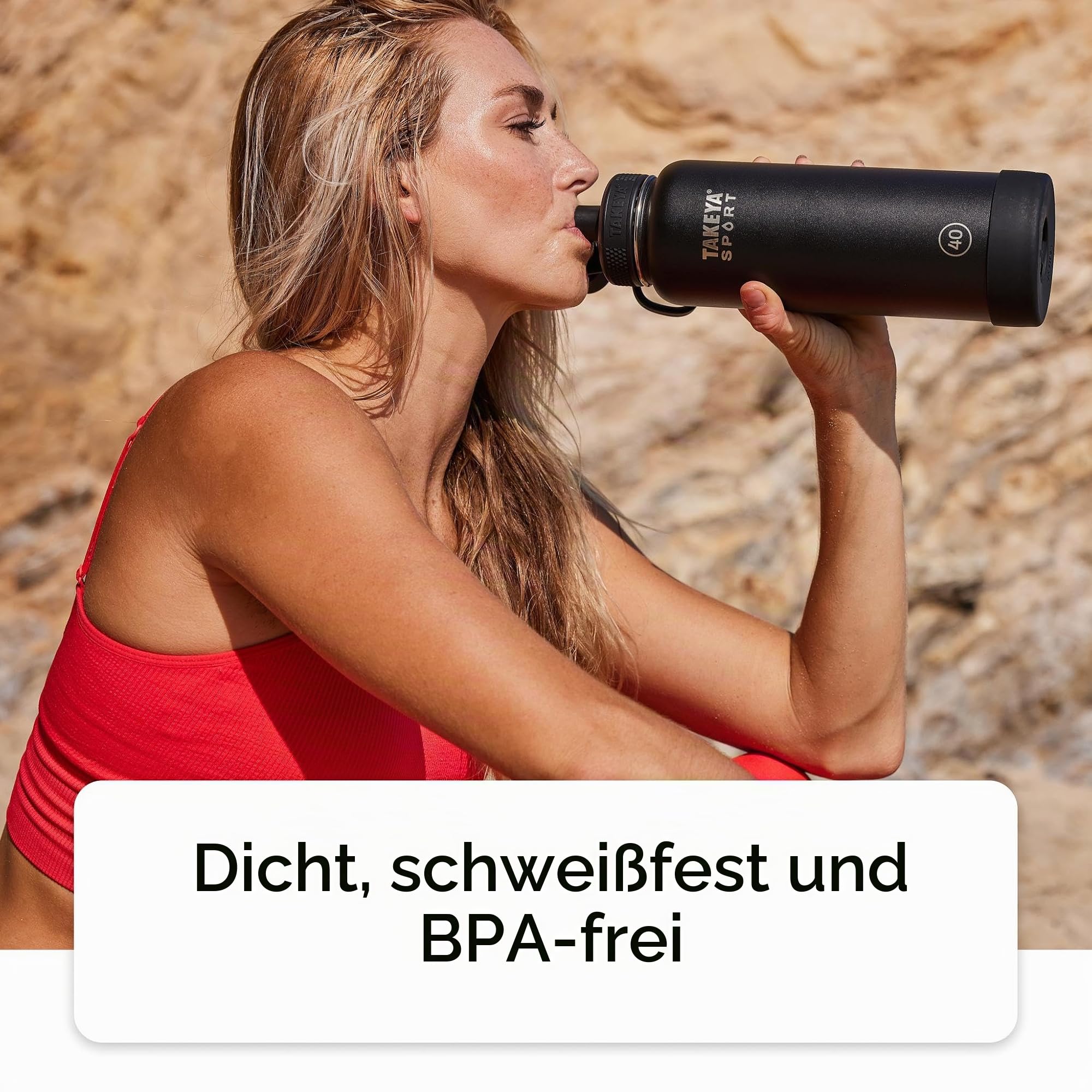 Takeya Sport Dreifachwandige isolierte Edelstahl-Wasserflasche mit eisblockierendem Auslaufdeckel, unübertroffene Qualität, 26+ Stunden kalt, Grand Slam Black