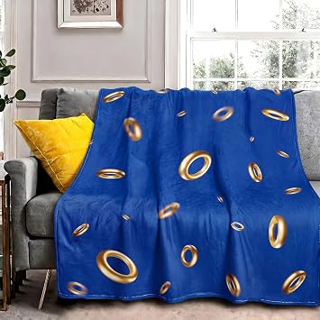 Gaming Throw Blanket, Blue Gold Ring Print 51 x 61in Lightweight
