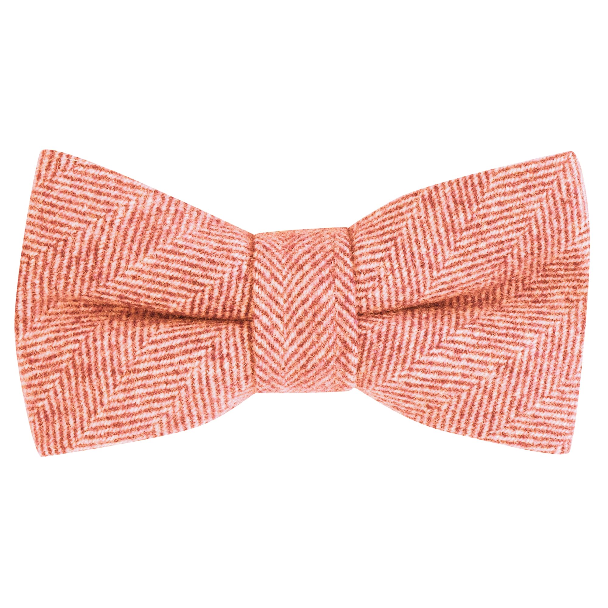 King & Priory Coral Red/Orange Herringbone Wool Bow Tie