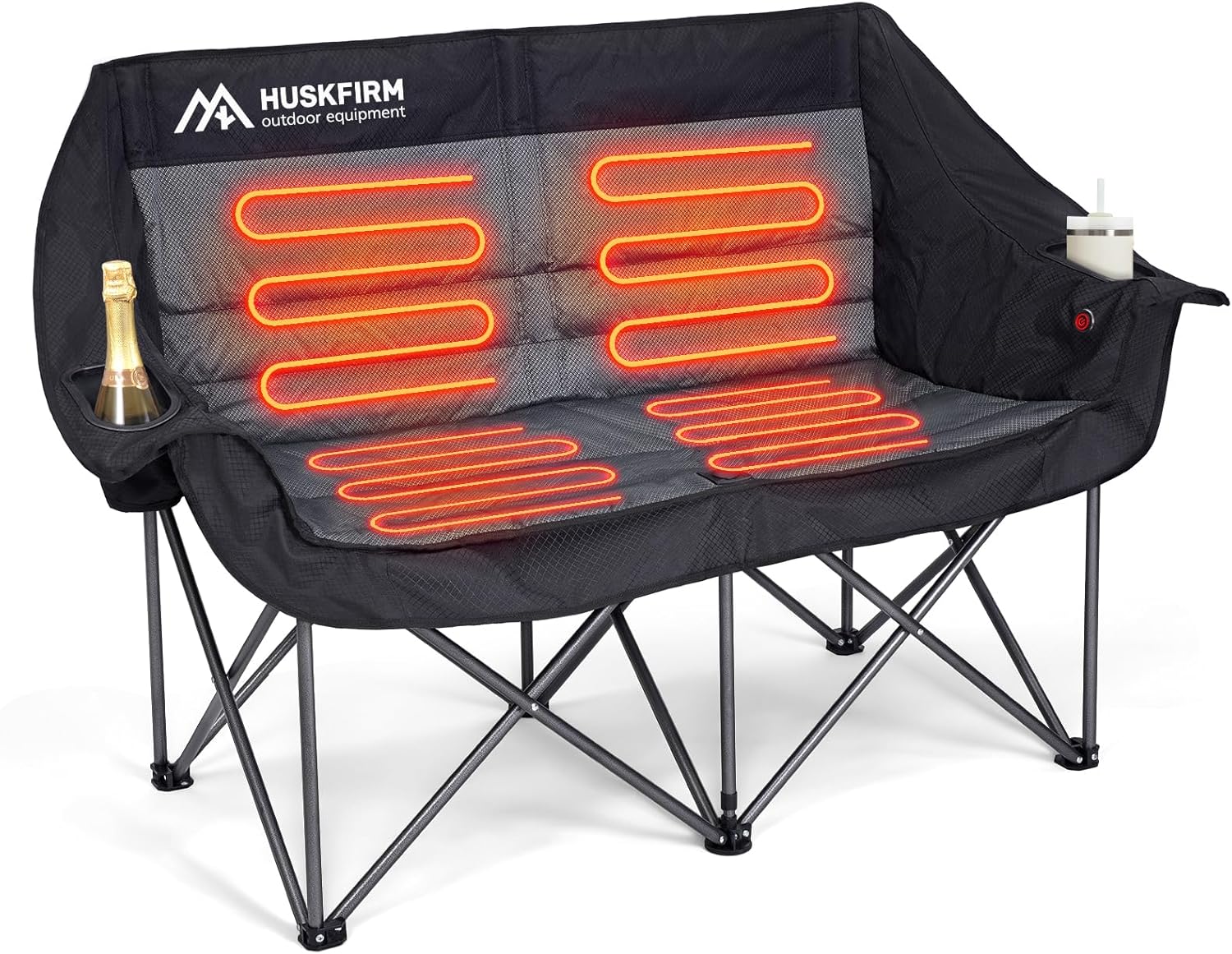Heated Double Camping Chair, Heated Camping Chair with 3 Adjustable Temperatures and 4 Heating Zones,Portable Heated Chairs Outdoor Sports Support 650lbs?Battery Not Included? Grey Heating