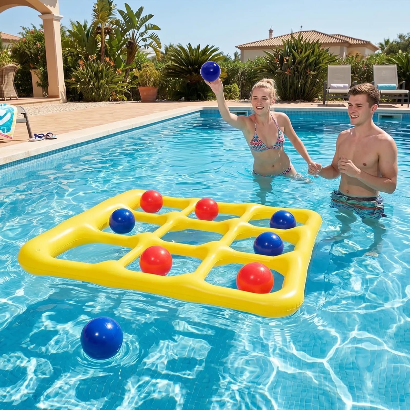 CYFIE Giocattolo per Piscina Tic Tac Toe, Gonfiabile, 3 x 3, con 10 Palline e 2 Pompe, Giocattolo per Adulti, Accessori per Piscina, Divertimento per Piscina, Spiaggia e Giardino, Giocattolo