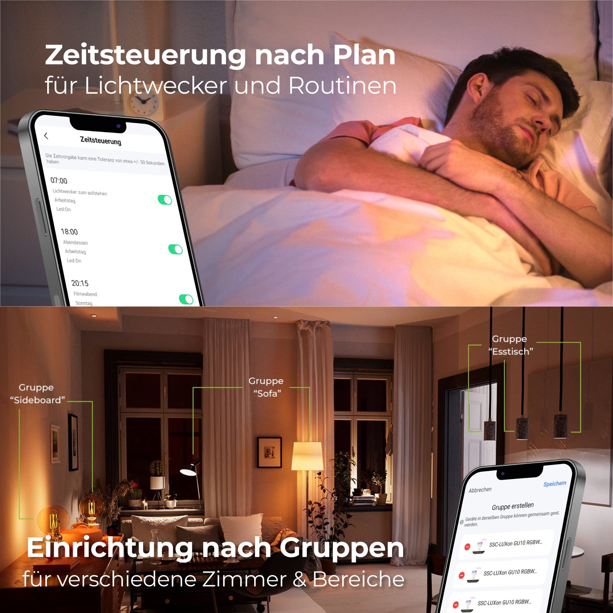 SSC-LUXon NAMBI Tischlampe Vintage schwarz inkl. Smart WiFi E27 LED Globe Birne - Tischleuchte mit Kabel und Schalter Steuerung per App & Sprache