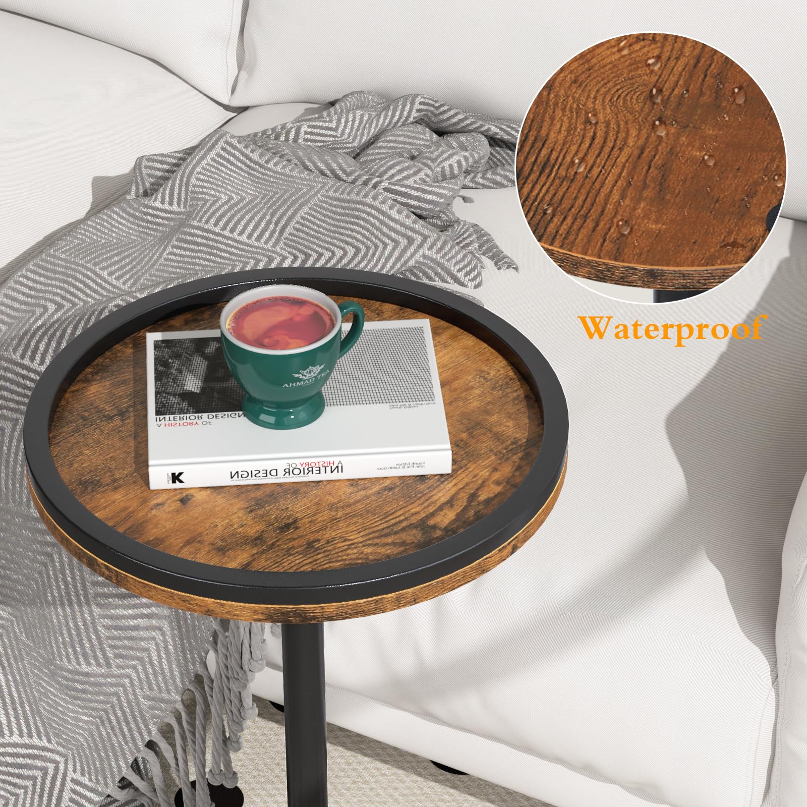 Mesa auxiliar pequeña, mesa de bebidas, mesa auxiliar redonda ajustable en altura, mesa auxiliar de pedestal para espacios pequeños en sala de estar, dormitorio, marrón 8