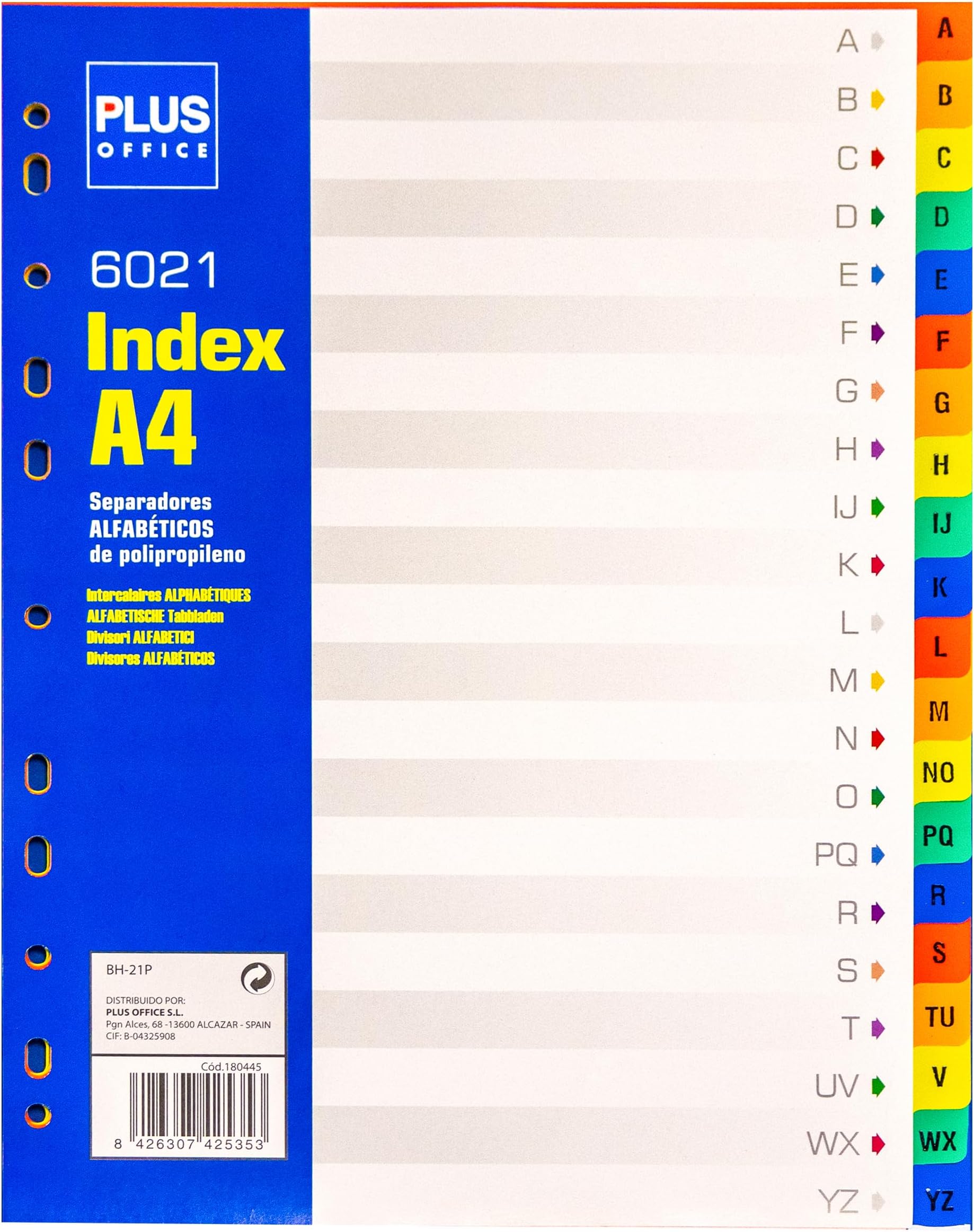 Plus Office HJ-21P - Alphabetic File Dividers, Polypropylene, 1 separator with 20 letter sheets
