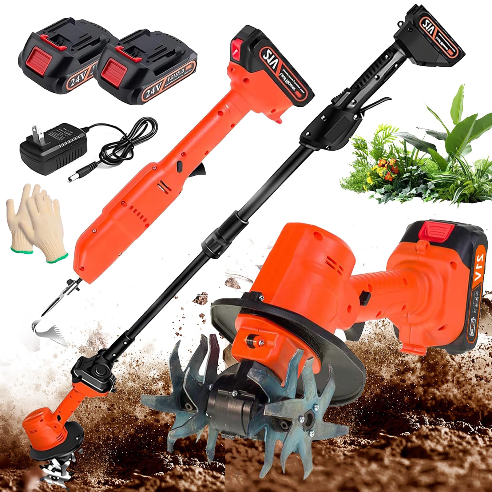 YXFAZPP Electric Mini Digging Hoe, Cordless Tillers Cultivators, Hand-held Micro Garden Tiller Weeding Machine, Garden Tools For Cutting Grass (with pole)