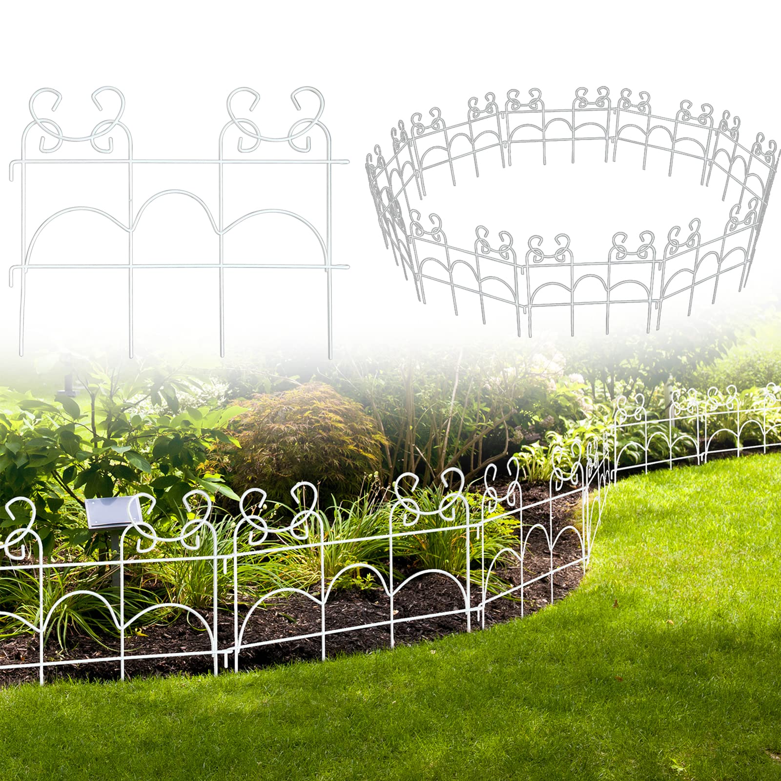 Borde de jardín de 13 pulgadas de alto x 17 pulgadas de ancho, (paquete de 20), longitud total de 28 pies, valla de metal inoxidable para exteriores, patio, césped, cama de flores