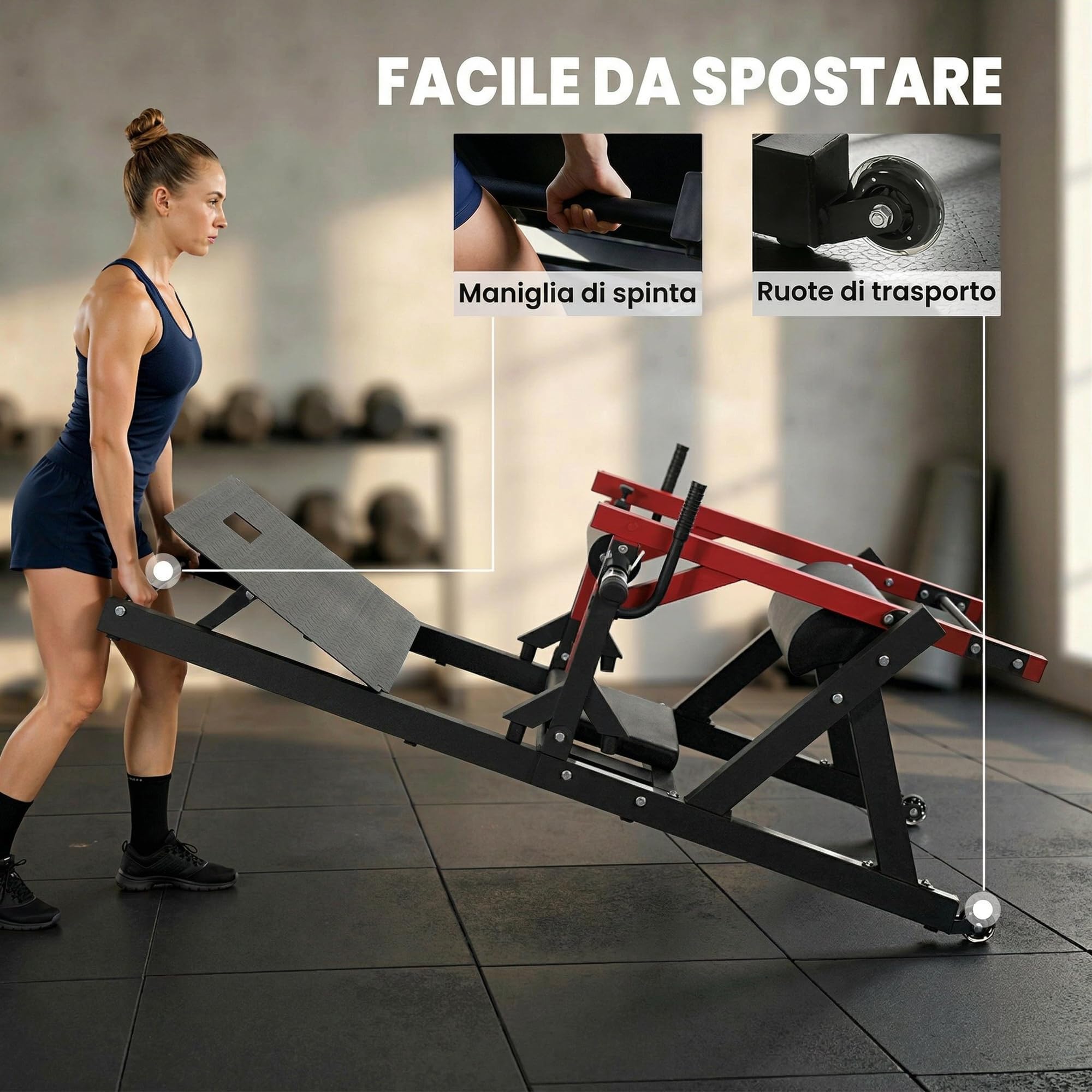 SPORTNOW Macchina Hip Thrust, Macchina per Glutei con Porta Pesi, Pedana Regolabile, Cuscini, Trainer per Glutei Multifunzione con Ruote, Capacità 270 kg, Allenamento Gluteo Addominali Casa Palestra