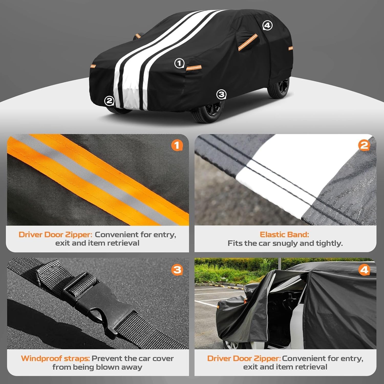 Kayme Telo Copriauto da Esterno, Copertura per Auto Impermeabile Anti UV Vento Antipolvere con Salvietta. Compatibile con Audi Q5, X3/X4, GLC, Model Y, RAV4 Etc. (SUV/4x4 da 465 a 485 cm)