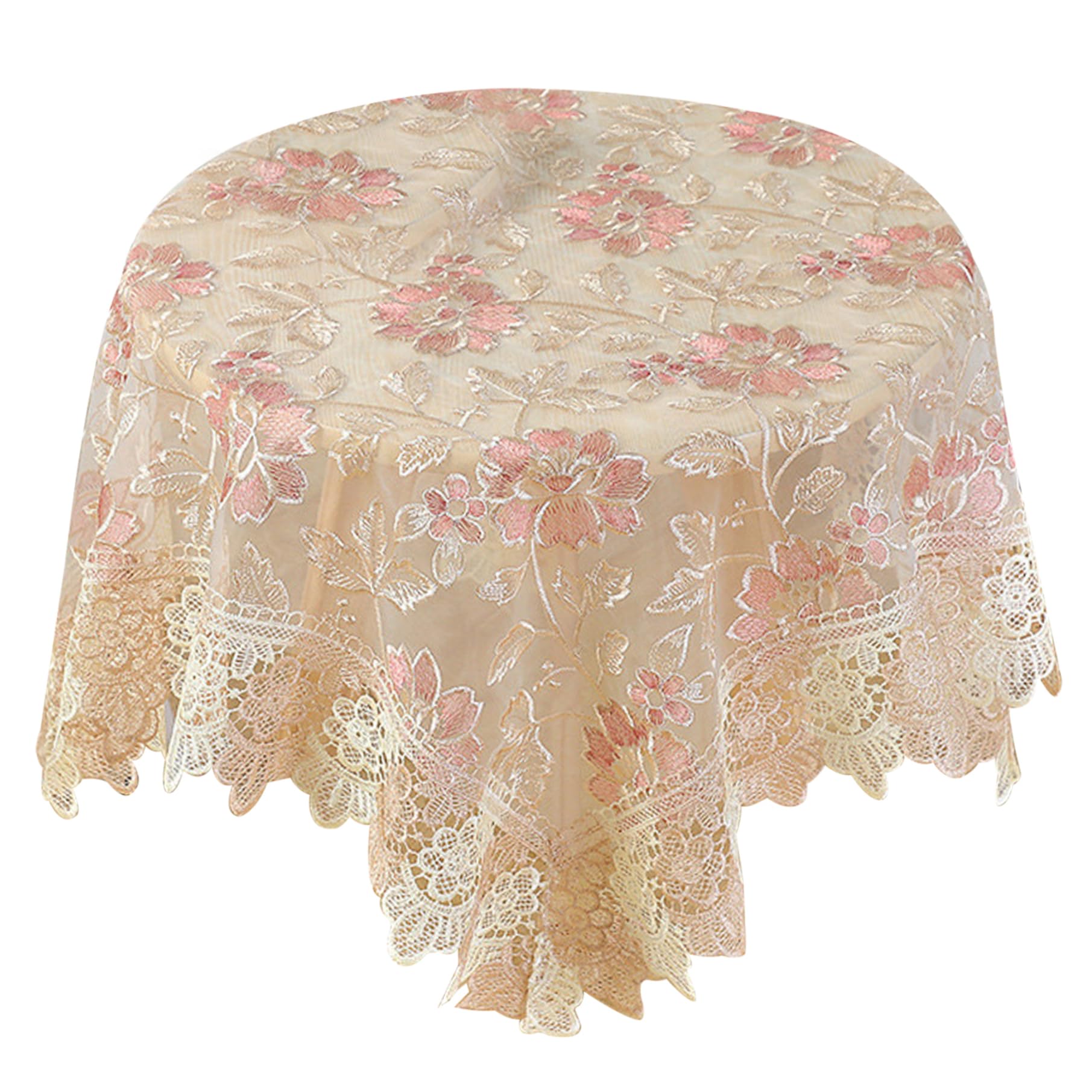 Nappe ronde en dentelle 79x79 cm brodée vintage pour table de cuisine