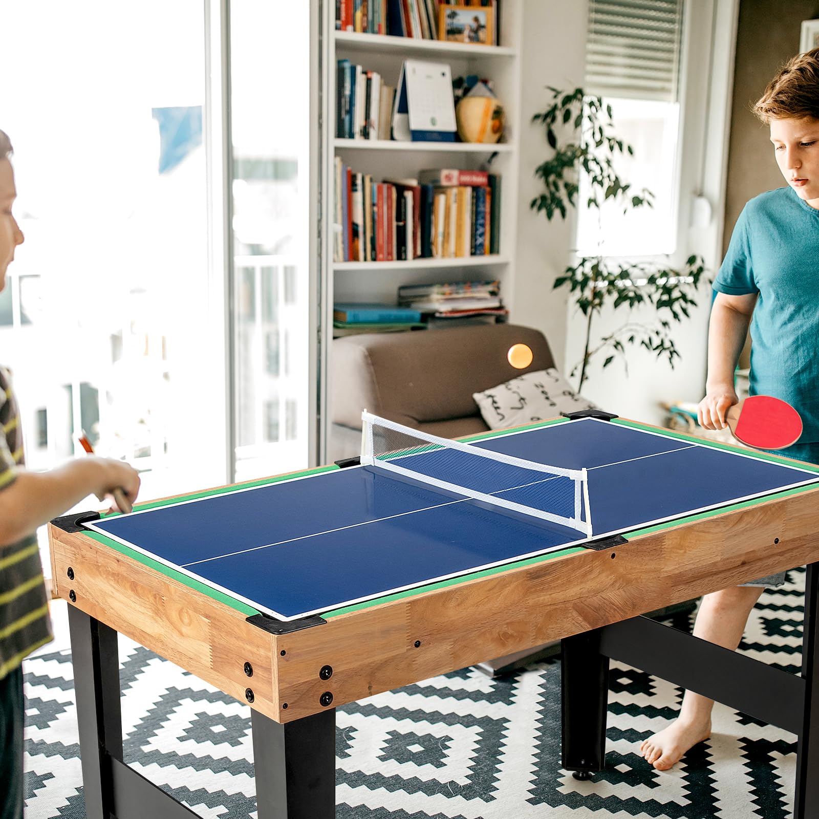 HOMASIS 10 in 1 Tavolo Multigioco per Bambini e Adulti, Tavolo da Gioco con Calcio Balilla, Bowling, Ping Pong, Hockey, Biliardo, Shuffleboard, Dama, Poker, Scacchi e Backgammon, per Casa