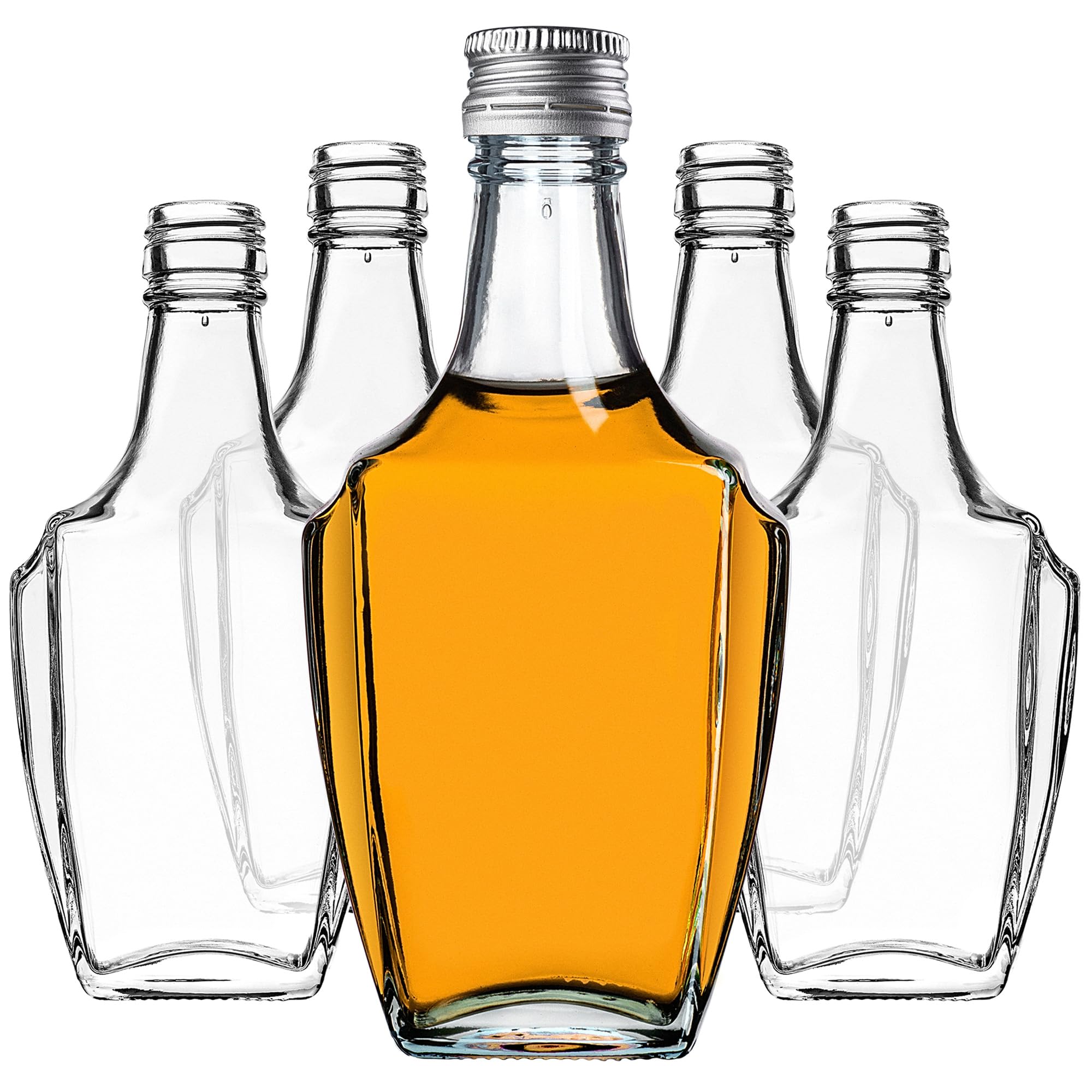KADAX Botellas de cristal de 250 ml con tapón de rosca, 50 unidades, botellas vacías para rellenar, botellas de licor de cristal, pequeñas botellas de licor, botellas de zumo (plata)