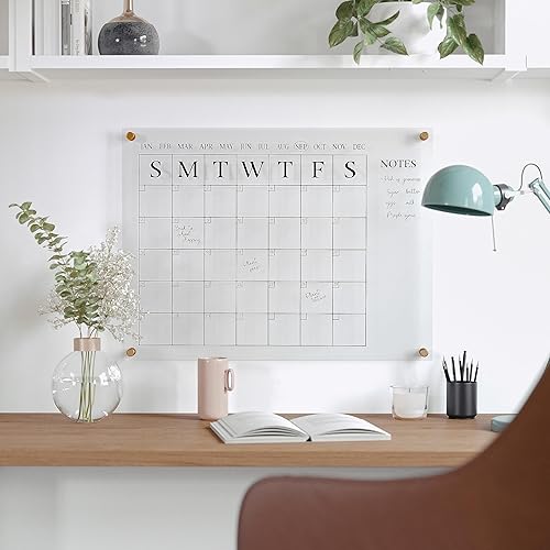Martha Stewart Grayson - Calendario de pared acrílico con notas con marcador de borrado en seco y accesorios de montaje, 24 x 18 pulgadas, con disponible en Yaxa Venezuela