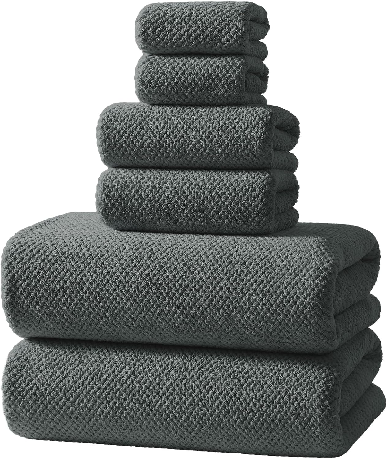 Soft 6 Piece Bath Towels Set, 2 Oversized Large Bath Towel Sheet, 2 Handtowels, 2 Washcloths - Luxury, Highly Absorbent, Quick Dry Bathtowel Collection Lightweight for Bathroom, Hotel & Spa, Dark Grey Carbon Grey Bath Towel Set of 6