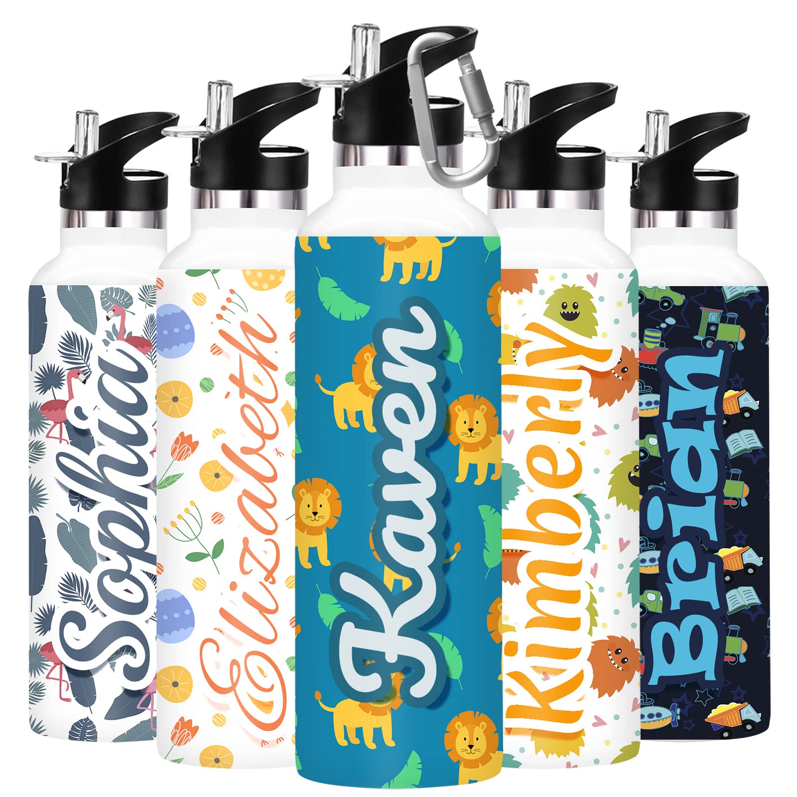 Personalized Sport Water Bottles with Straw Custom Stainless Steel Water Bottle Insulated Printed Name Back to School Gifts