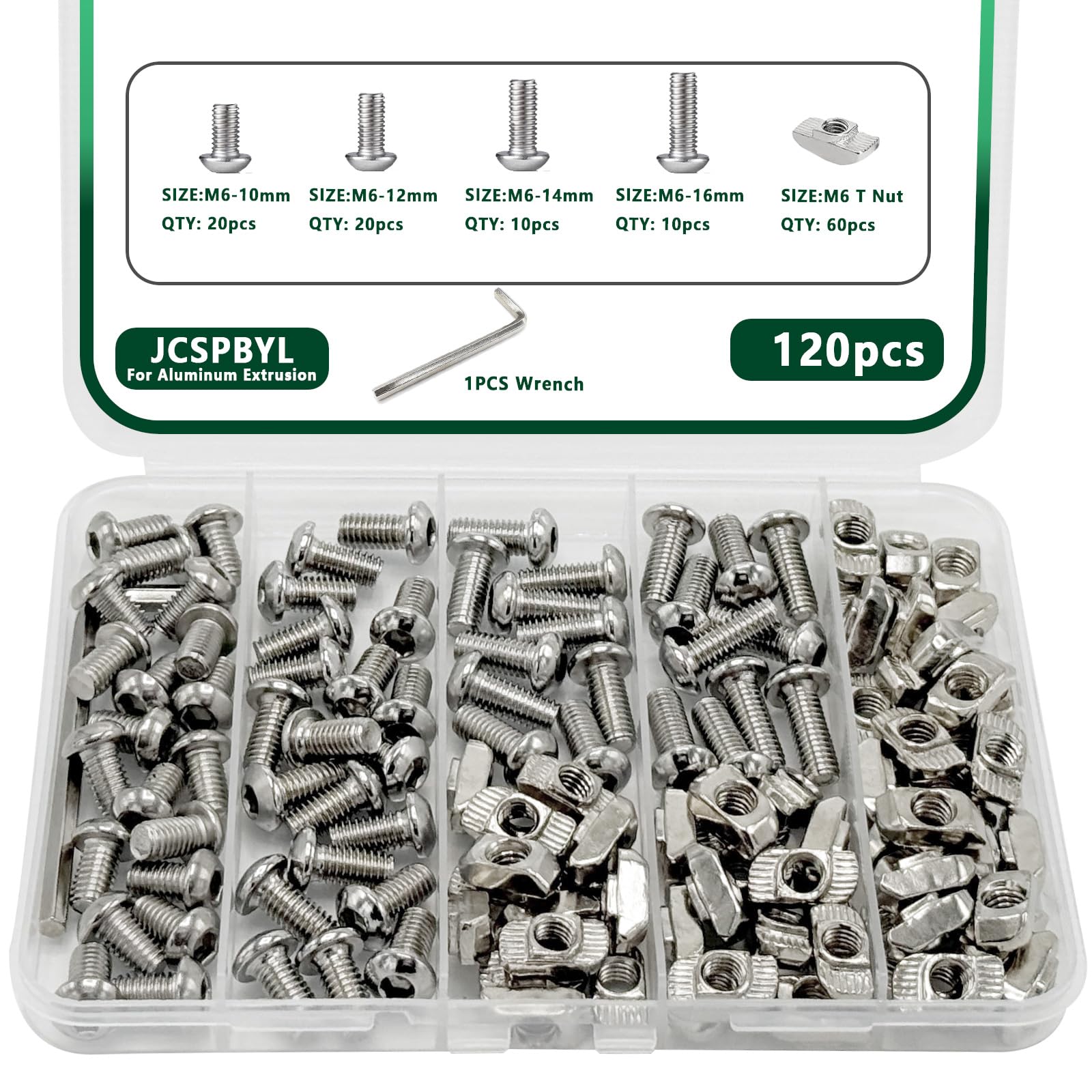 80 pcs M8 T Nut Screws Kit for 4040 4080 Aluminum Extrusion, 26 pcs Black M8x12/16/20mm Hexagon Socket Carbon Steel Screws and 26 pcs M8 Drop in T-Nuts, 28 Washers with Hex Wrench — Amazon image 9