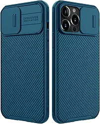Nillkin Capa para iPhone 13 Pro Max com capa para c�mera, capa protetora ultrafina � prova de choque com prote��o para c�mera deslizante - azul