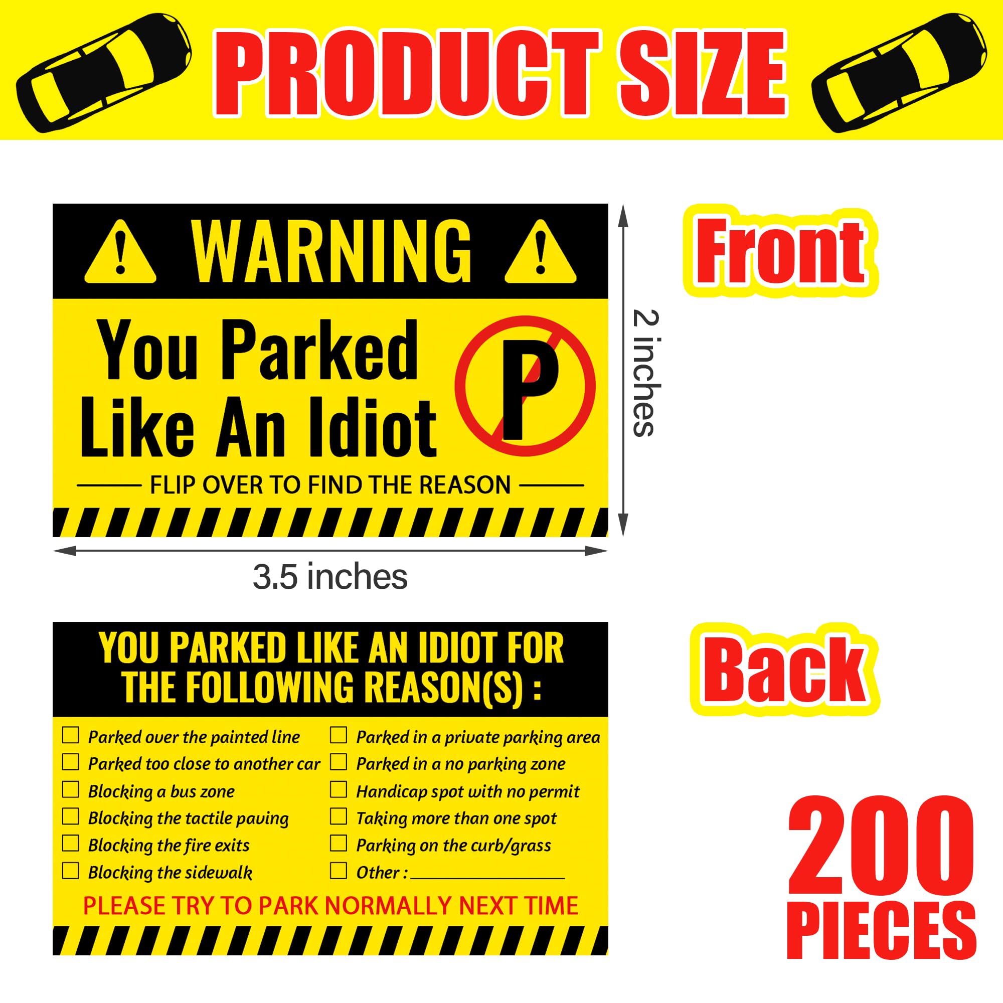 You Parked Like A Moron Note Cards – 25 Pcs, 3x5 Inch, Double-Sided Parking Violation Prank Cards