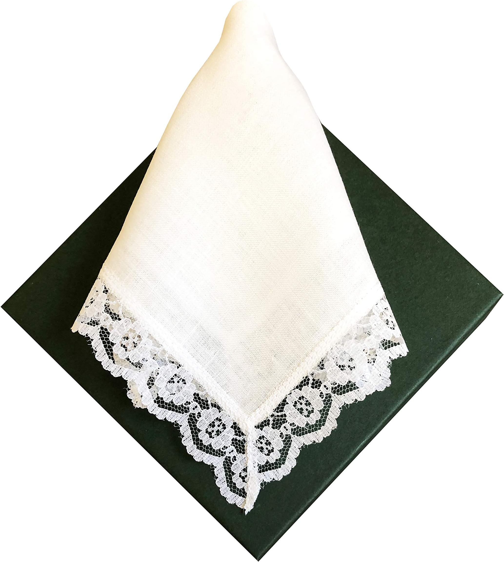 Thomas Ferguson Ladies White Irish Linen Lace Handkerchiefs (Set of 3) 10" Square