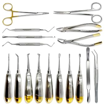 Genuine German Dental Surgery Instrument Set (17-Piece) Premium Stainless Steel Elevators & Forceps Kit for Tooth Extraction, Plaque, Tartar Removal & Oral Care Procedures