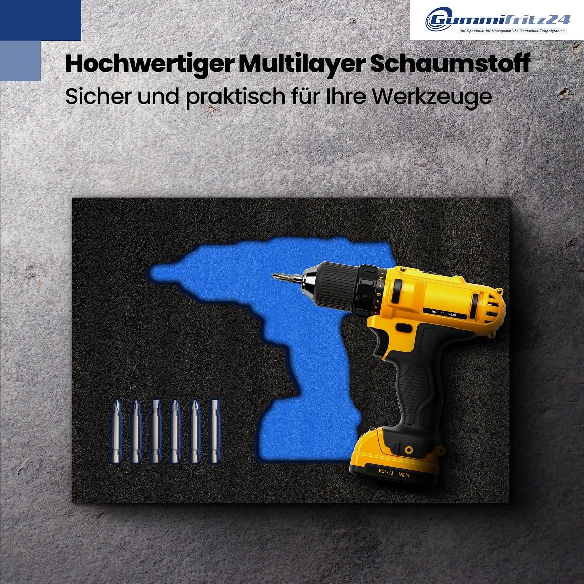 Werkzeugeinlage Multilayerschaumstoff Shadow Board 500 x 1000 x 57 mm schwarz/blau für Werkzeugwagen
