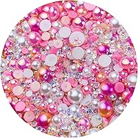 Vista 13 de Cuentas de resina con diamantes de imitación, mitad redonda, cuentas de perlas planas de 30 g, cuentas de media perla con diamantes de imitación