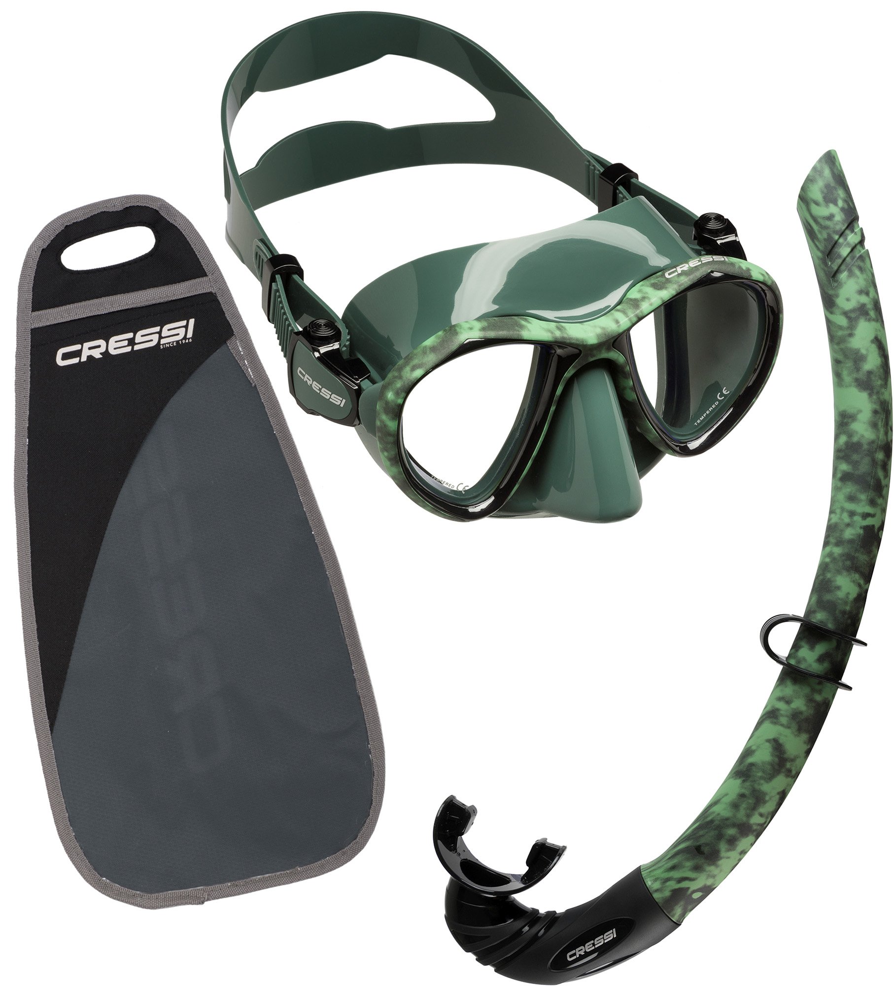 Cressi Gara High Performance, Pinne Lunghe da Apnea Unisex Adulto Nero + Set Snorkeling Unisex, Adulto