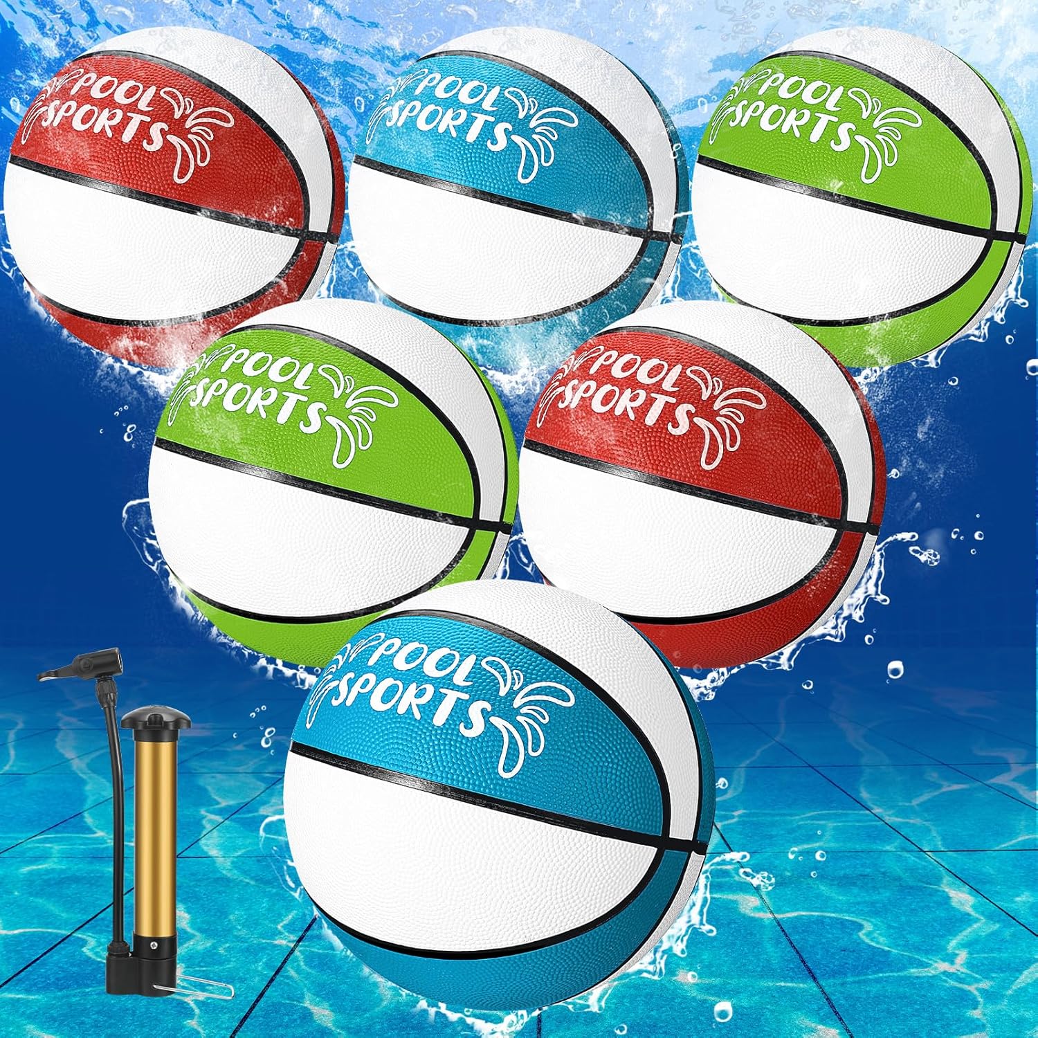 Libima 6 Pack Water Pool Basketballs Swimming Pool Basketball Pool Basketball Hoops Pool and Lake Waterproof 6 Pack Basketball for Pool Party Favors for Pool Games(Light Blue, Green, Red)