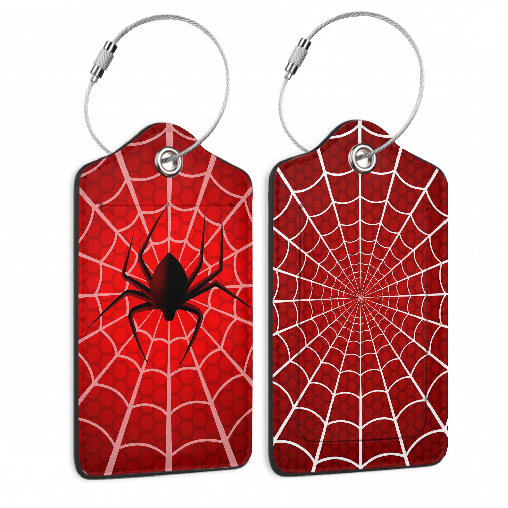 2 Pack Luggage Tags with Spider On Spider Web for Suitcases, Spider Web PU Leather Luggage Tag Accessories Privacy Cover ID Label with Stainless Steel