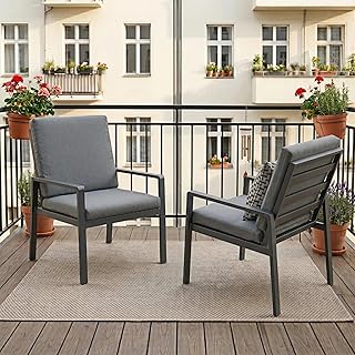 Atenza Gartenstühle Alu 2er Set, Gartensessel mit 6cm dicken Polstern, wetterfeste Essstühle für Außenbereich & Terrasse, Moderne Balkonstühle mit Armlehne, bis 140kg belastbar (Grau, 2 Stück)