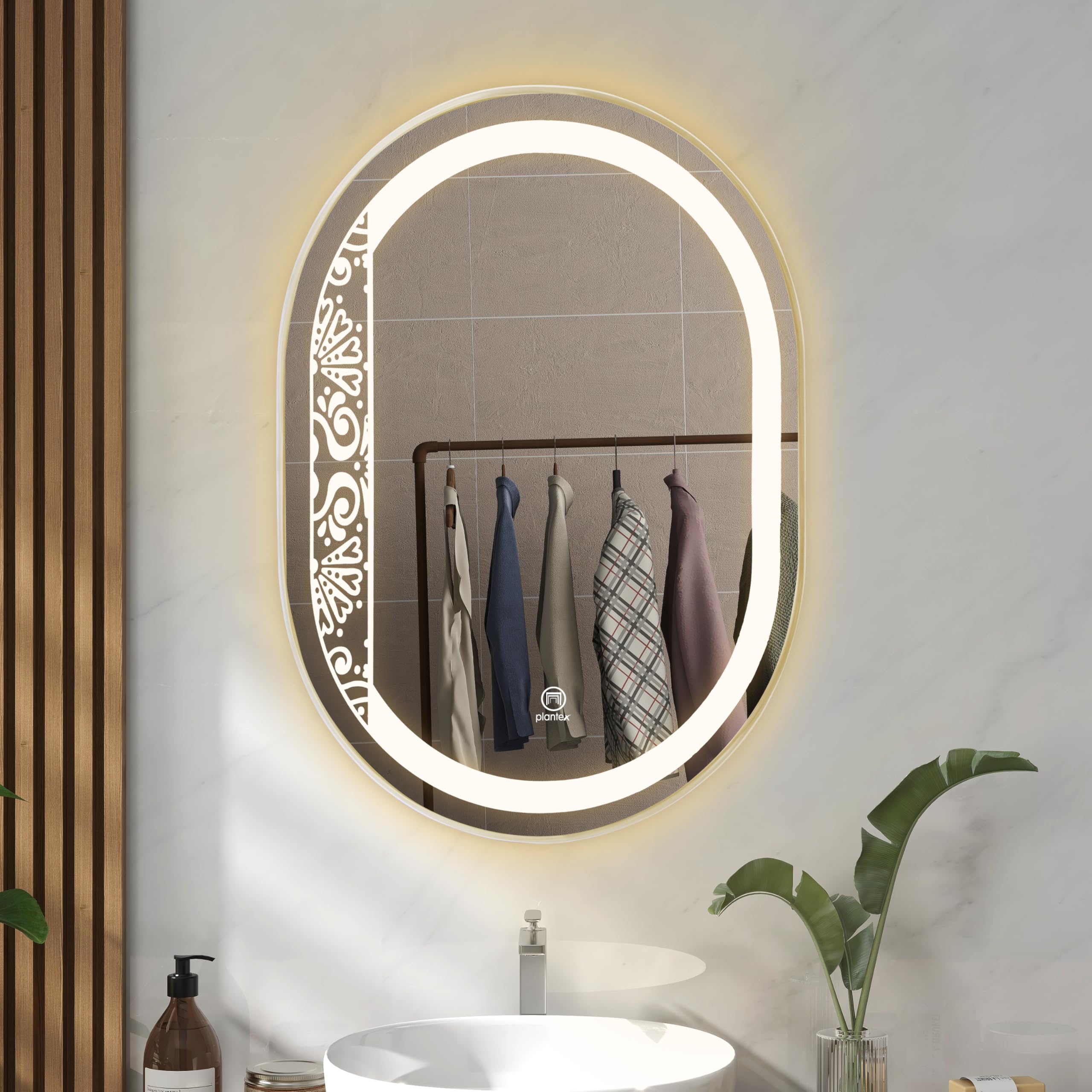 Plantex LED Bathroom Mirror with 3 Tone/Designer Mirror for Living Room/Bedroom/Dressing Room - Capsule Shape (HM-002, 18 X 24 Inch)-image-5