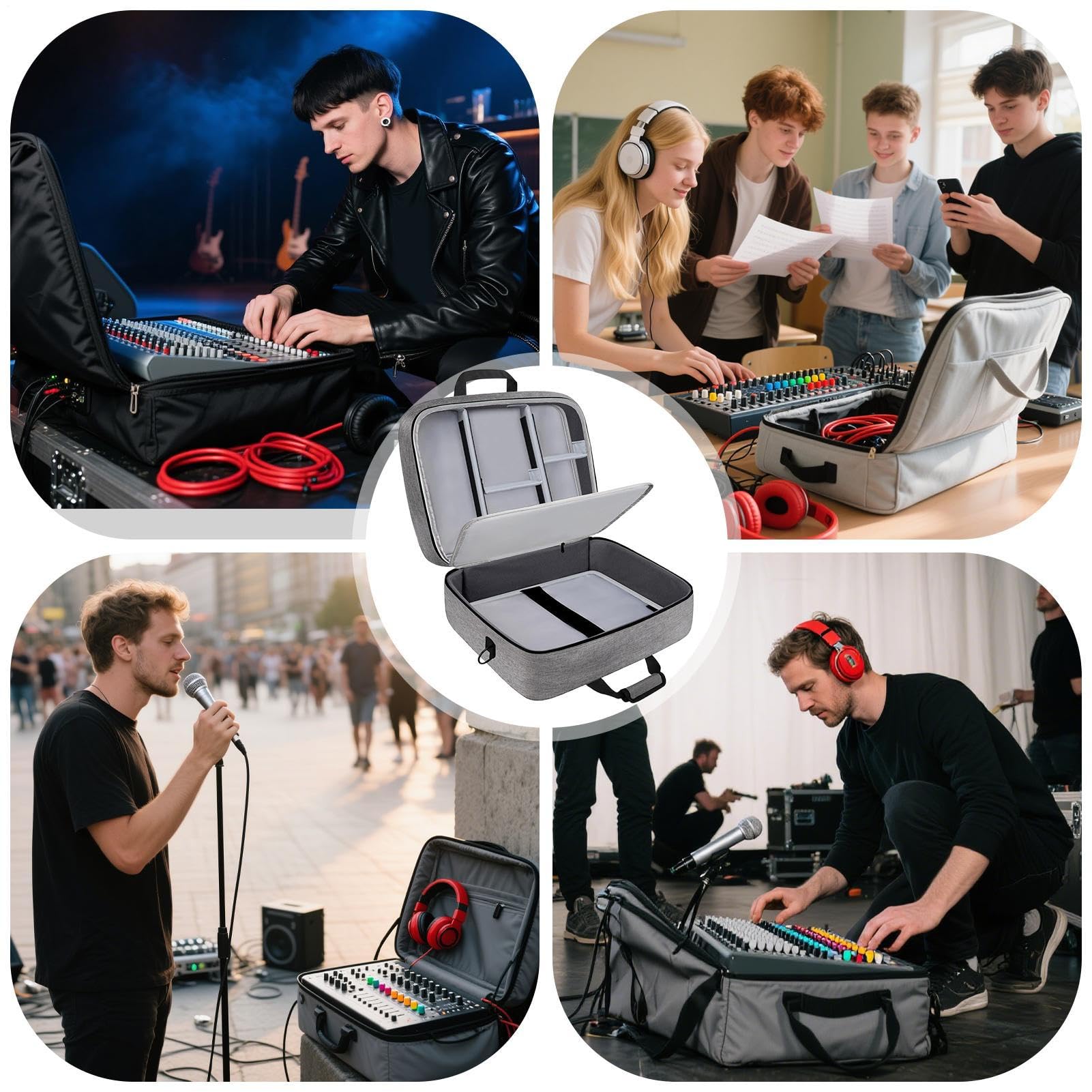 Generico para Mezclador de Audio – Protector para Mezclador DJ | compacto para equipos de podcast, cables y micrófonos, compartimentos interiores ajustables con almohadillas de 10 mm | Antig