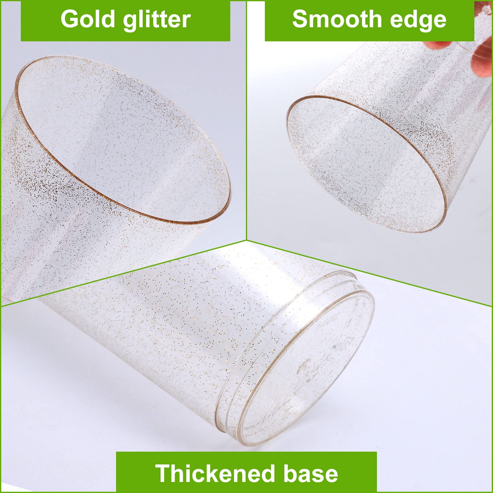 Incisite 14oz Gold Plastic Party Cups - Clear Hard Plastic Tumblers for Wedding Birthdays, Anniversaries and Social Events - 50 Pack - Image 4