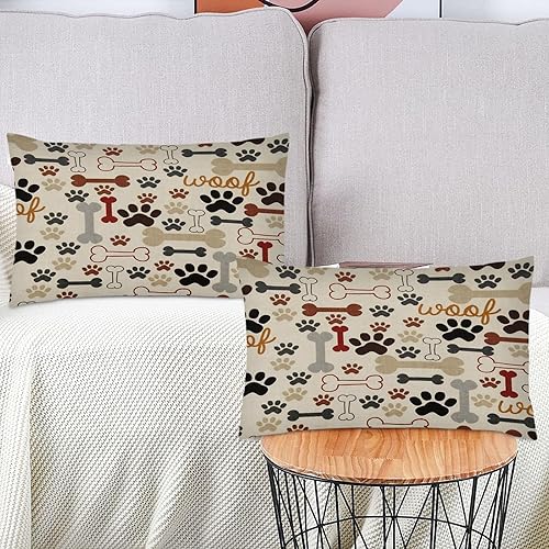 Miniatura 4 de Emvency Juego de 2 fundas de almohada decorativas tamaño King de 12 x 20 pulgadas, fundas de almohada con estampado de huesos y patas de perro con