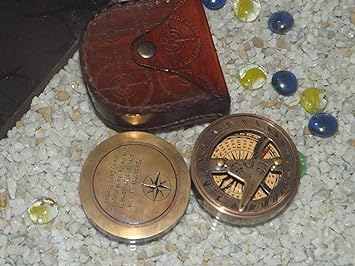 Global Art Brass Vintage Antique Sundial Compass