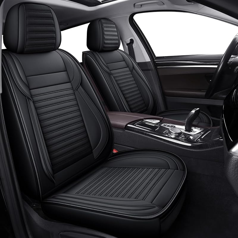 LINGVIDO Front Car Seat Covers, Faux Nappa Leather for Sedan SUV, 2 Seats | Waterproof, Breathable and Airbag Compatible, Helps Reduce Slipping, Black