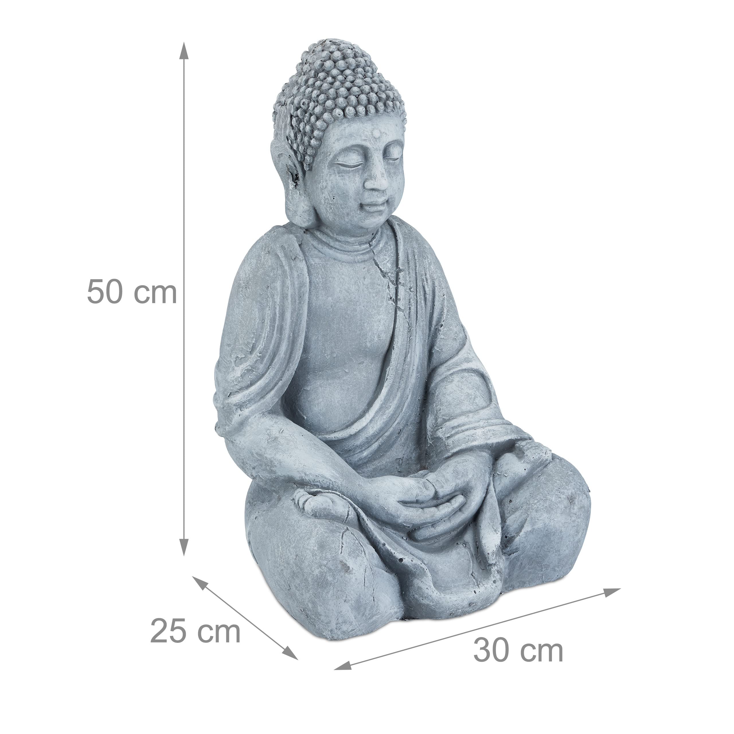 Relaxdays Statue de Buddha Figurine de Bouddha décoration Jardin Sculpture céramique Zen 50 cm, Gris Clair, grisclair