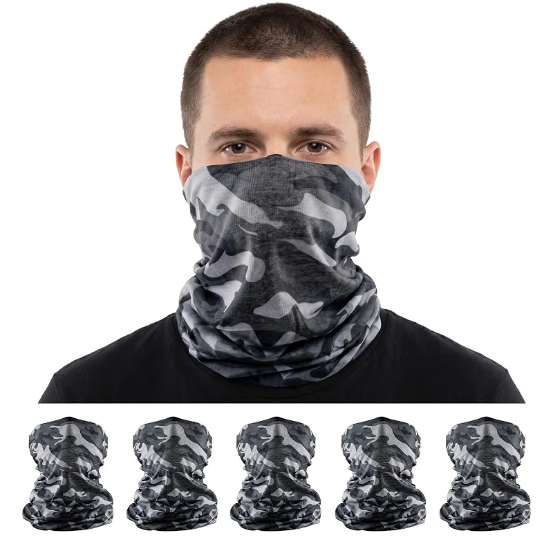 S A Protetor facial e pescoço multifuncional com tecido UV UPF 30, camuflado, Pacote com 5 unidades