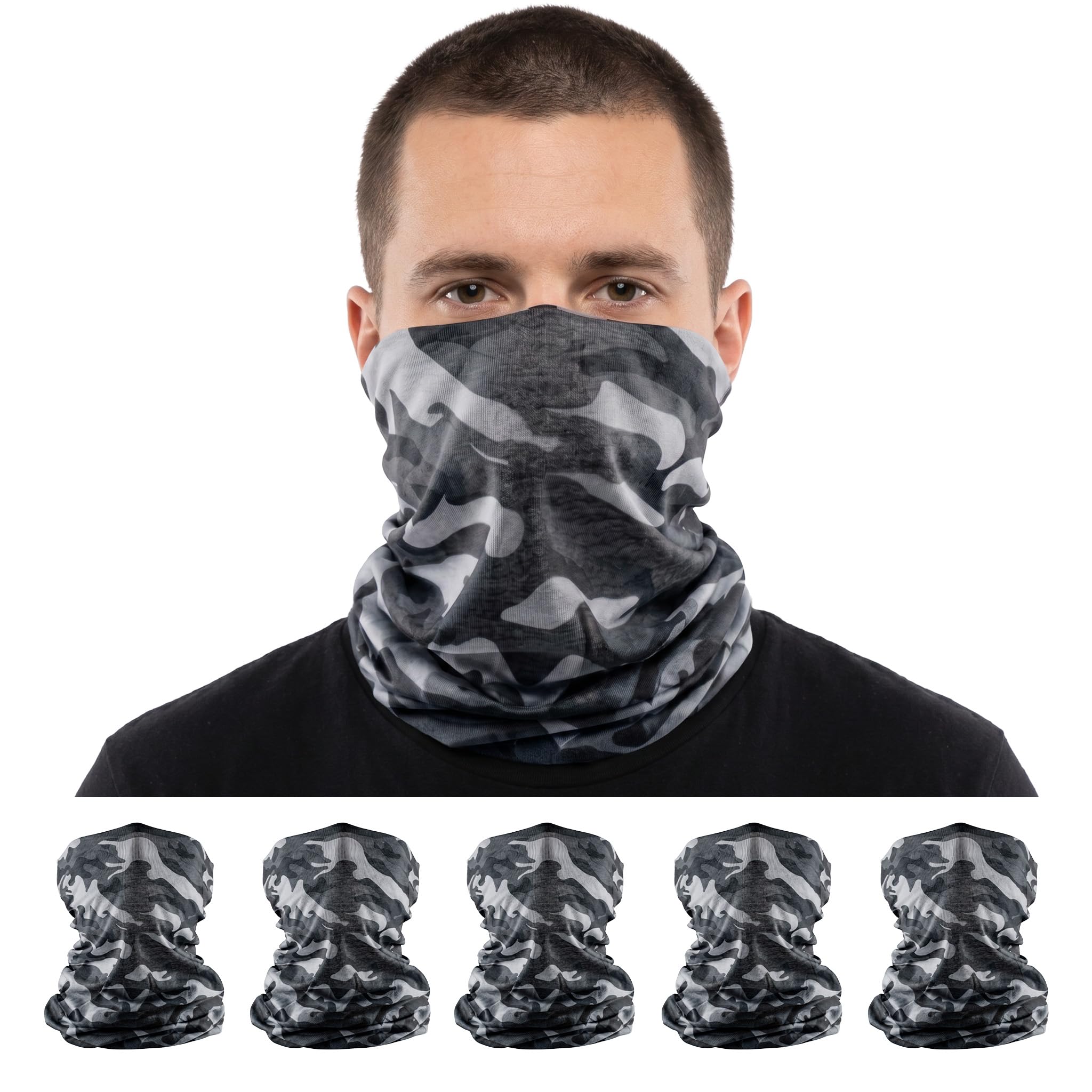 S A Soul of Adventure 5-Pack UV Face Shield | UV 30+ Multipurpose Neck Gaiter Balaclava for Adults | Multiple Color Packs