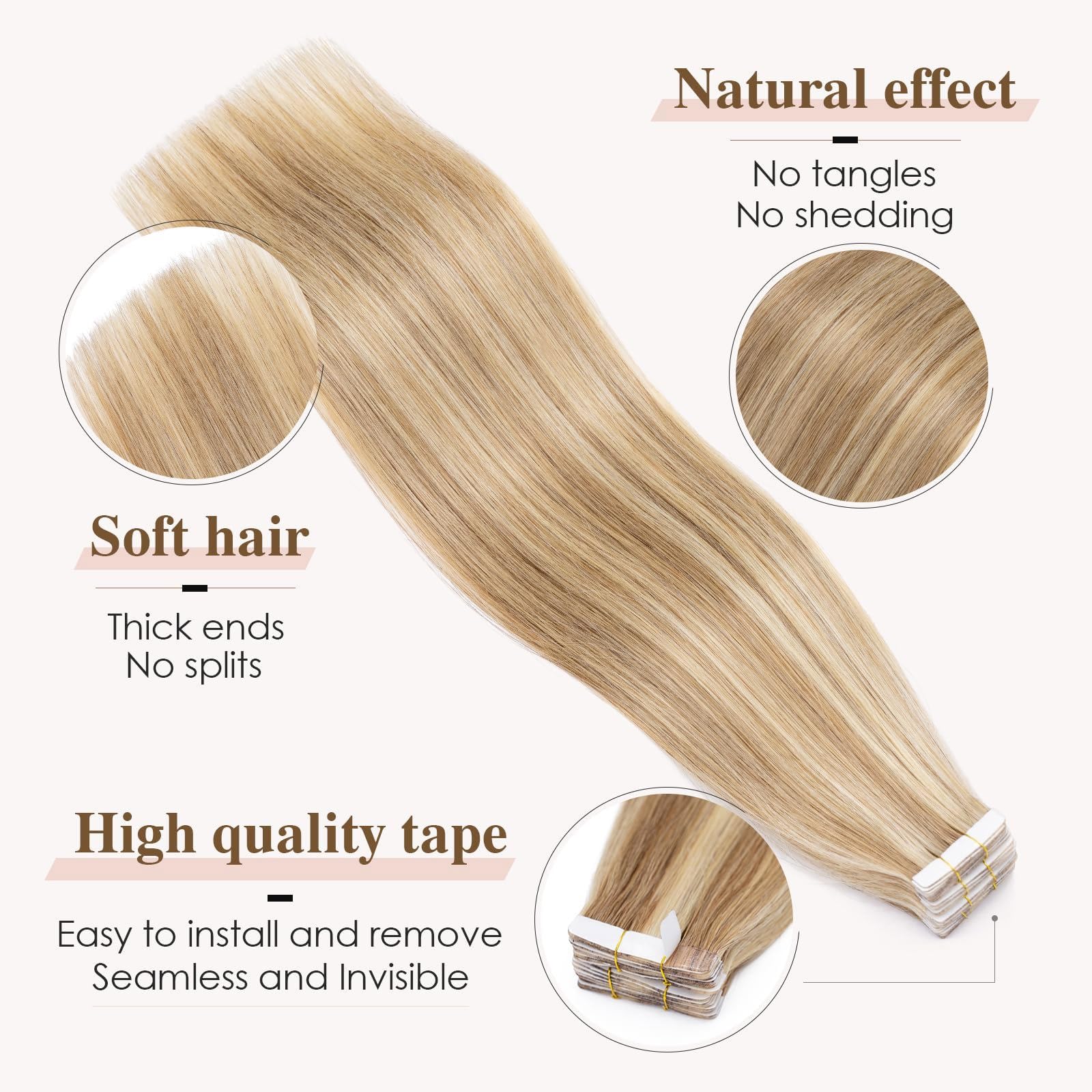 TESS Tape in Hair Extensions Human Hair 10 PCS #12P613 Golden Brown & Bleach Blonde - Image 2