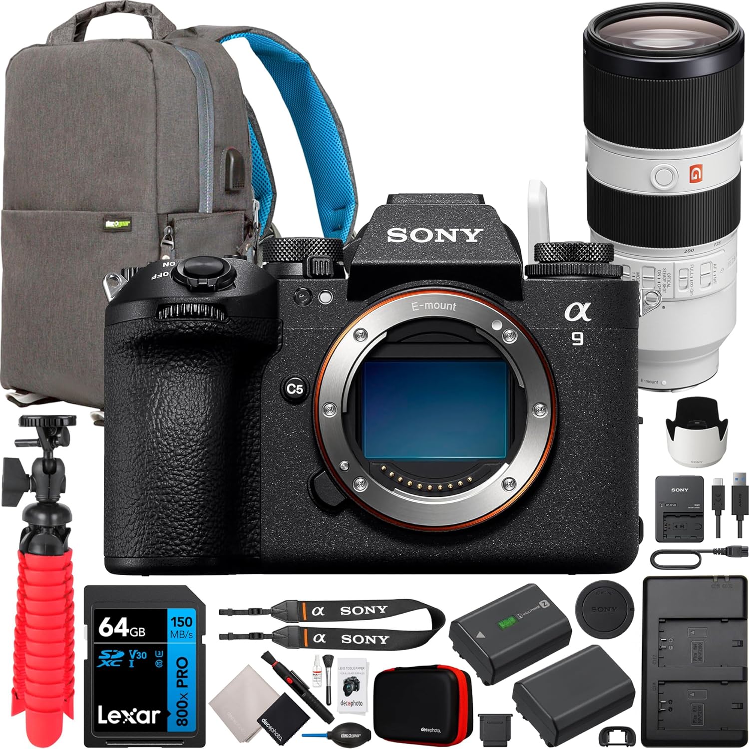 Sony Alpha 9 III Full Frame Mirrorless Interchangeable Lens Camera ILCE-9M3 a9 III Pro Bundle with FE 70-200mm F2.8 GM OSS E-Mount Lens SEL70200GM + Deco Gear Photography Backpack and Accessories Kit