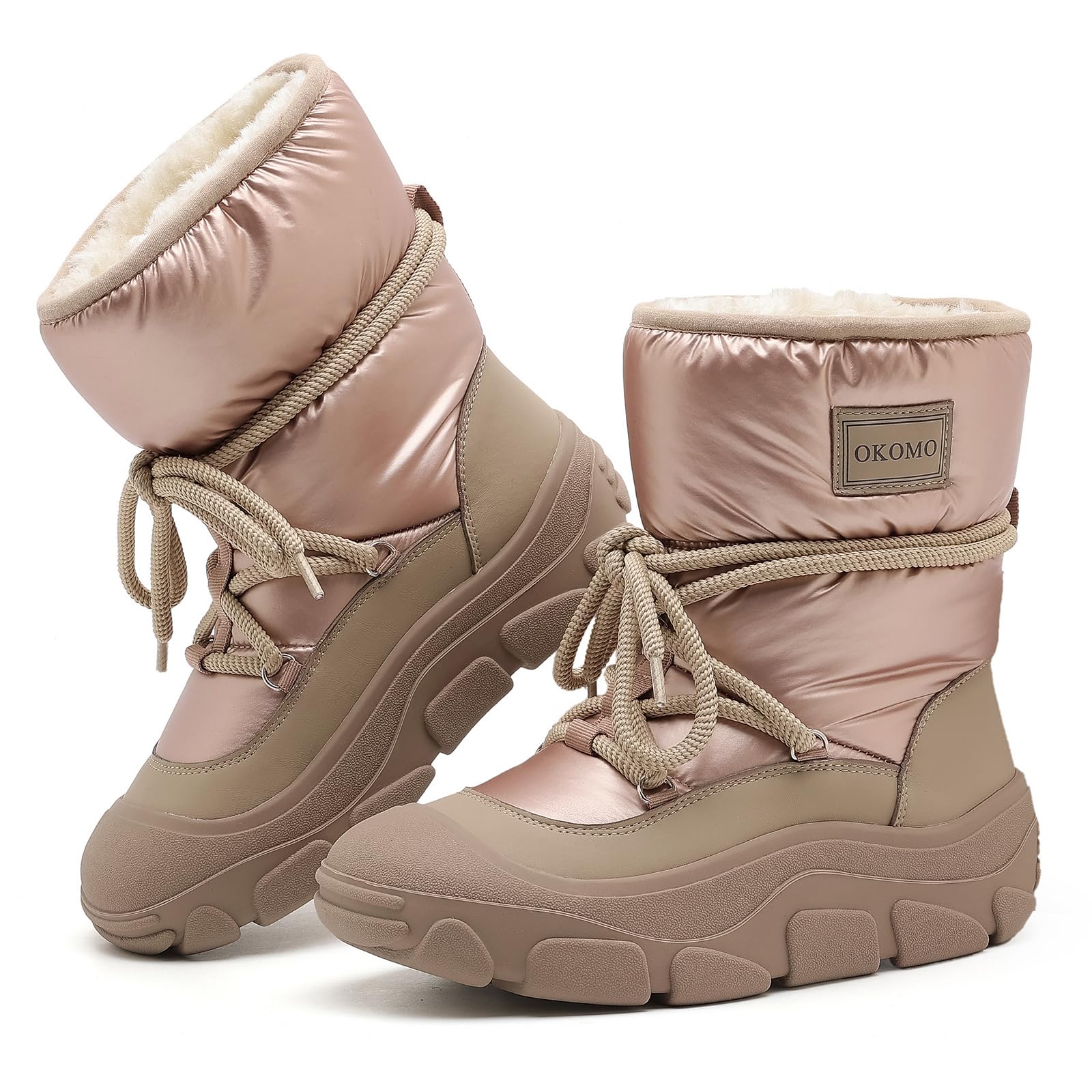 OKOMO Womens Winter Snow Boots Waterproof Insulated Ankle Booties with Warm Fur Lining for Outdoor Comfort
