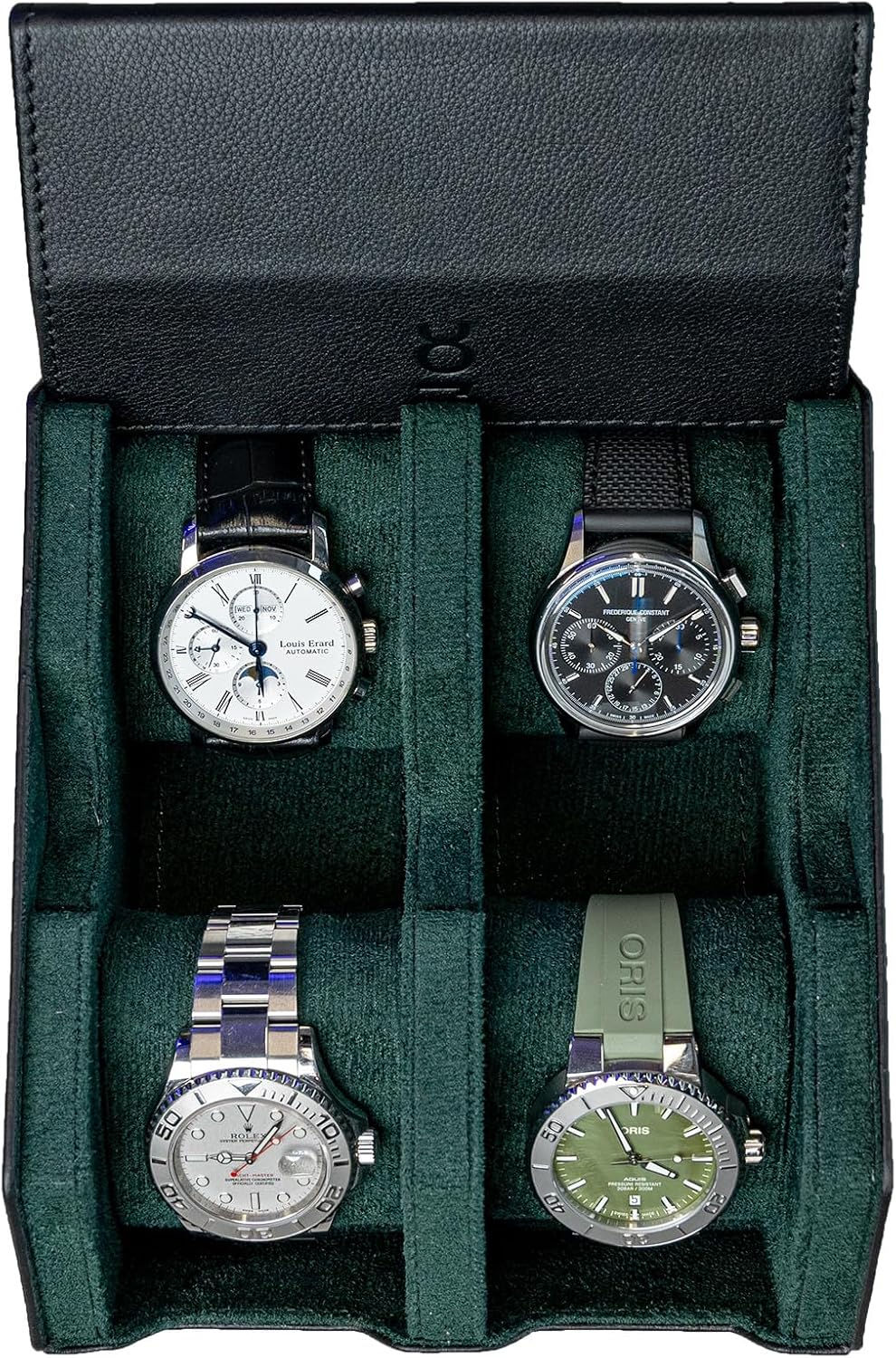 DailyWatch | Watch Box For 4 Watches | Genuine Black Leather Watch Roll Case With Soft Velvet Interior | Travel Watch Case - Protect & Display Your Watches | Watch Storage Travel Case in Navy Blue