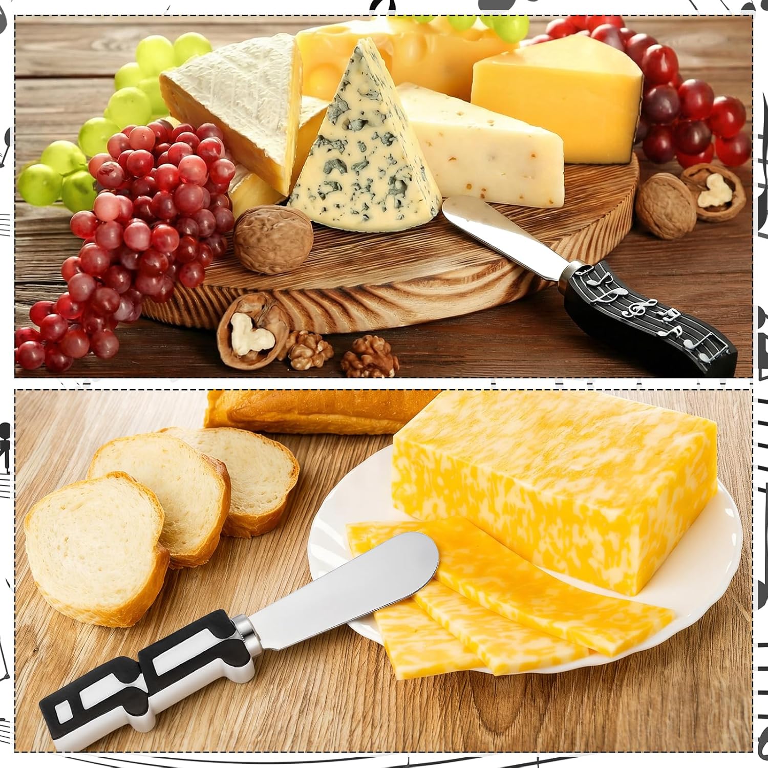8 Pcs Musical Note Cheese Spreader Butter Knife Set Stainless Steel Cheese Spreader Multipurpose Butter Jam Dip Graduation Gift Table Decoration