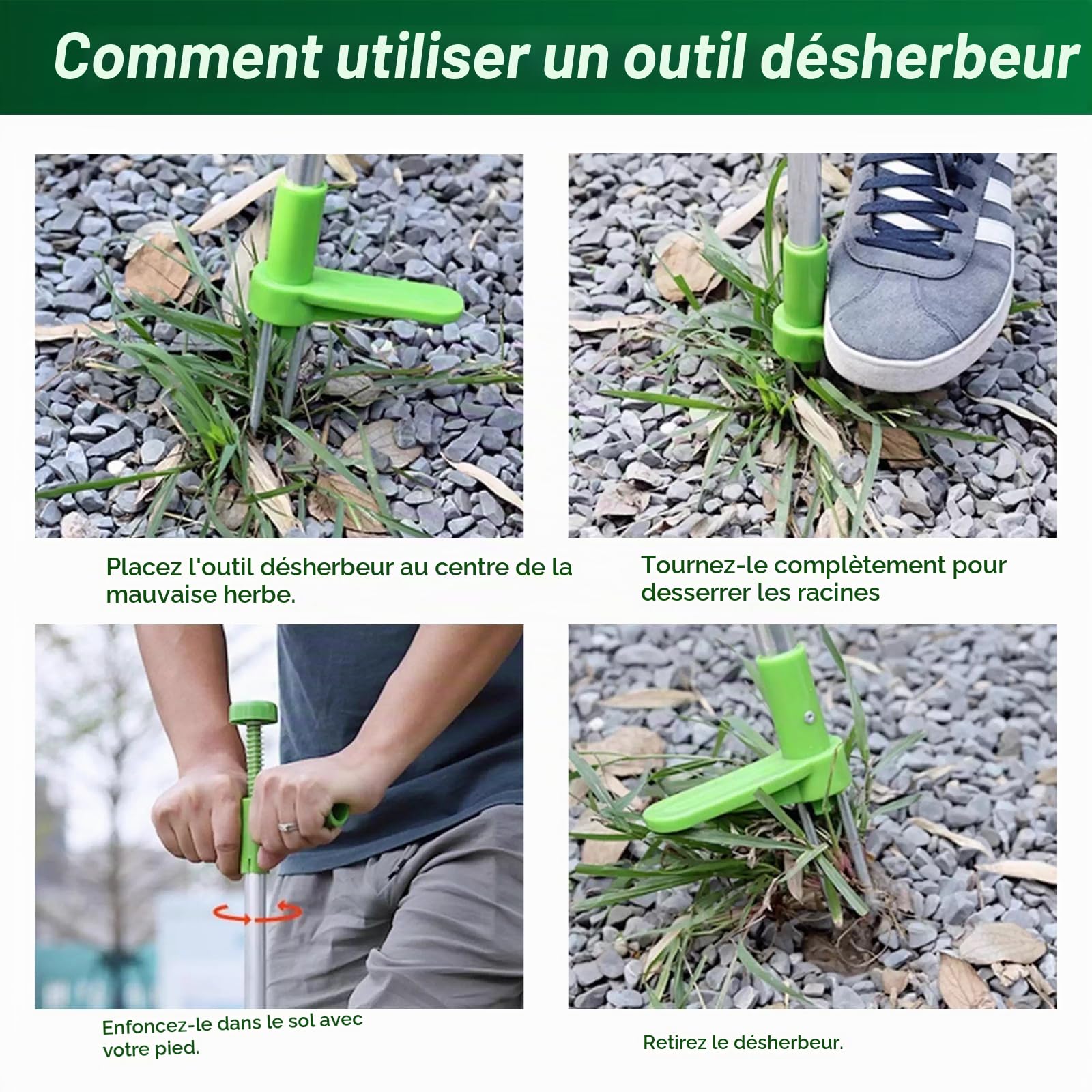 Désherbeur Manuel Longueur 100cm, Tuyau en Aluminium Renforcé, Outil pour Désherber Les Mauvaises Herbes et Arrache Pissenlit, Outillage de Jardin Efficace