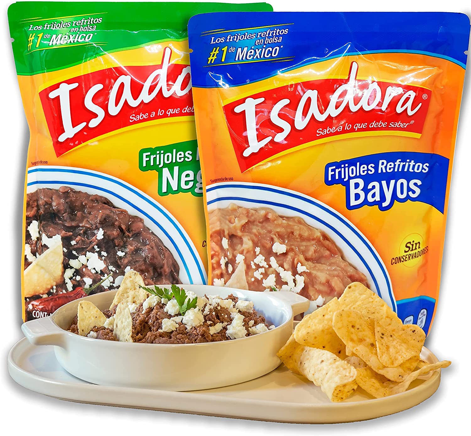 Isadora - Pack Frijoles Bayos + Frijoles Negros Refritos Listos para Calentar y Servir. Indispensables para acompañar cualquier platillo o para enfrijoladas. Pack de 2