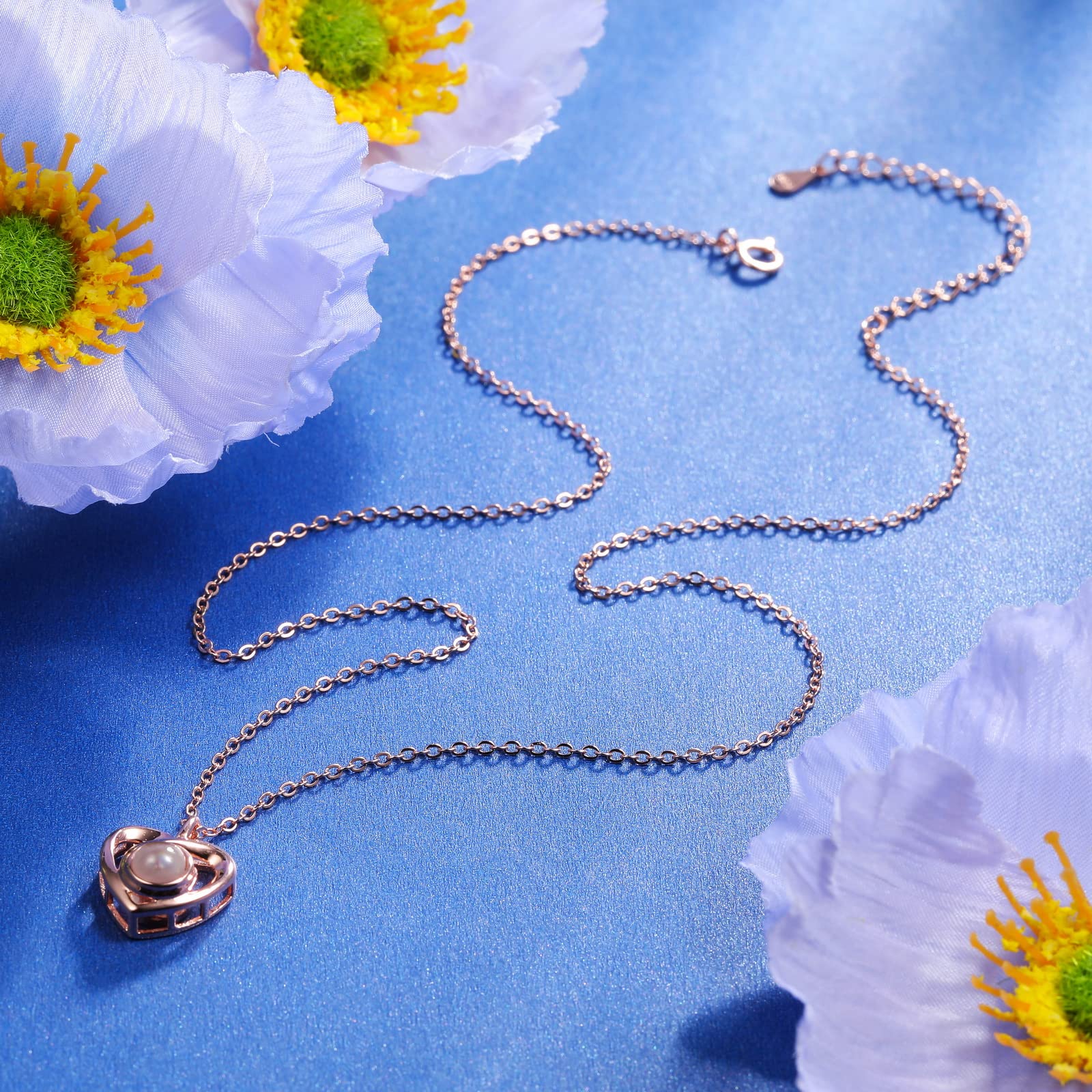 INBLUE Personalisierte Projektion Bild Anhänger 925 Sterling Silber Halskette Herzförmiger Anhänger Geburtstag Jubiläumsgeschenke für Sie/Frauen/Freundin/Mutter Schmuck
