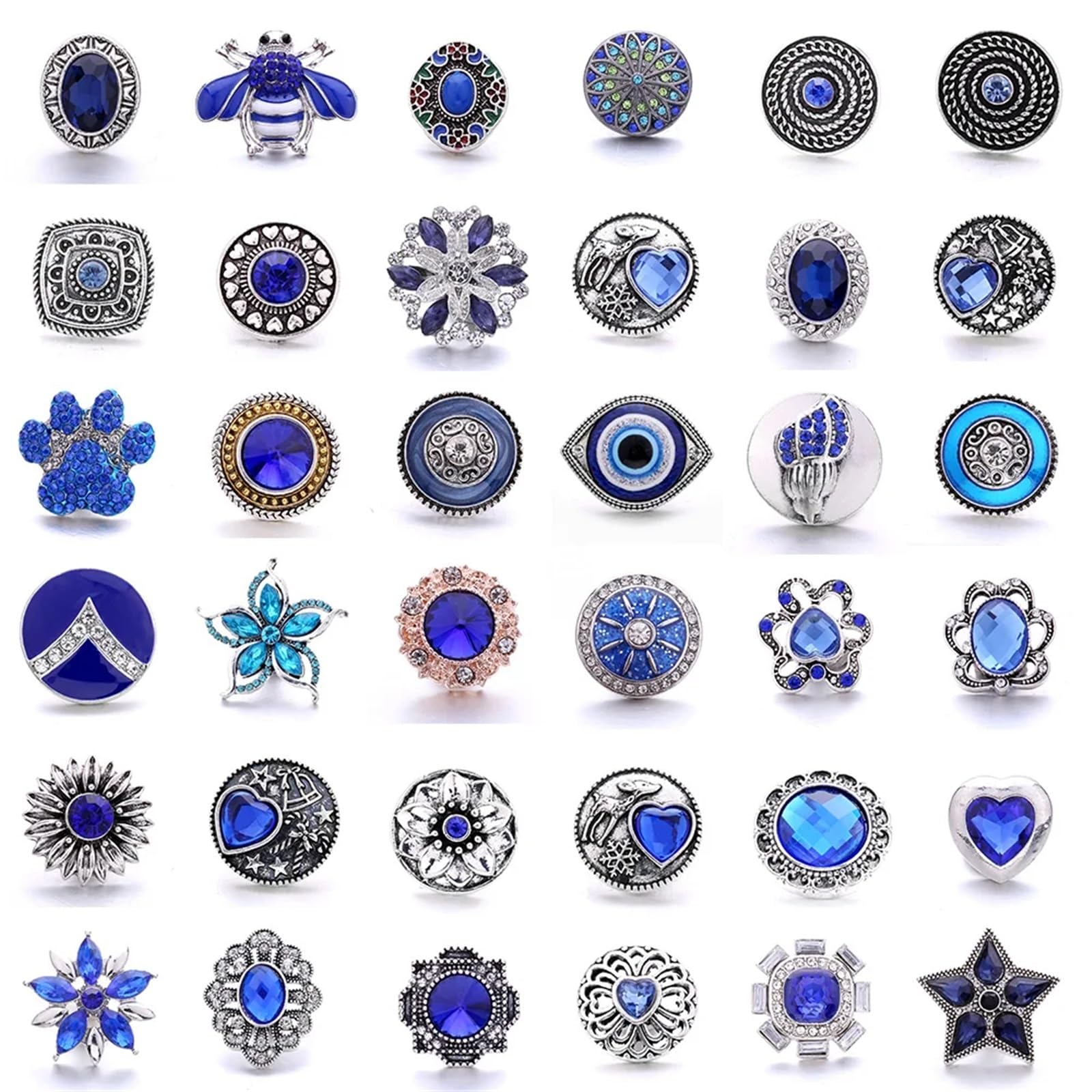 Bottoni automatici in metallo, bottoni per jeans, Bottoni 5 pz/lotto Scatta Gioielli Blu Strass Fiore 18mm a pressione in metallo Fit Metallo Snap Bracciale Collana regalo(KB190 DBL)